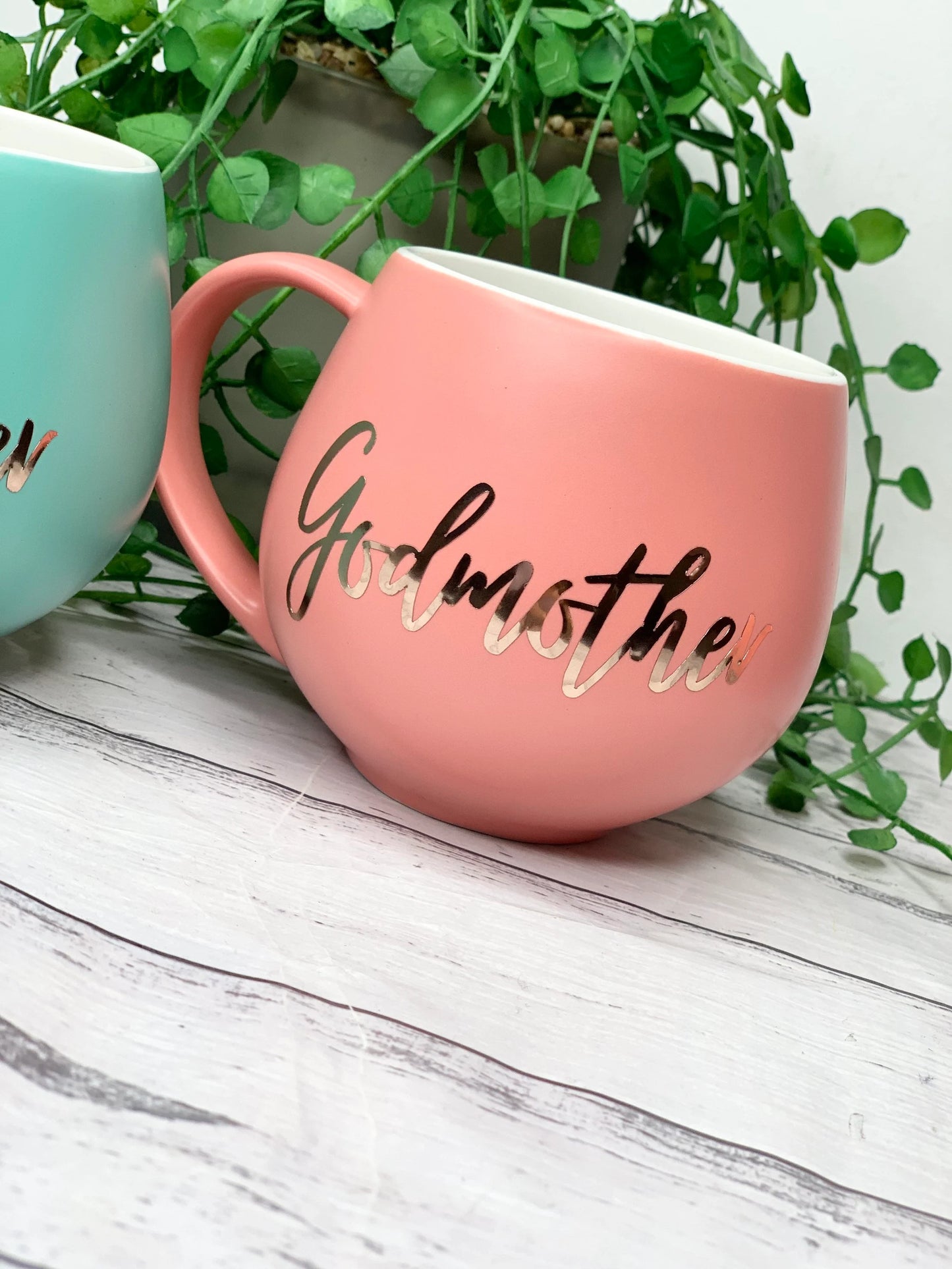 Godmother and Godfather Coral and Aqua Hug mug set 450ml