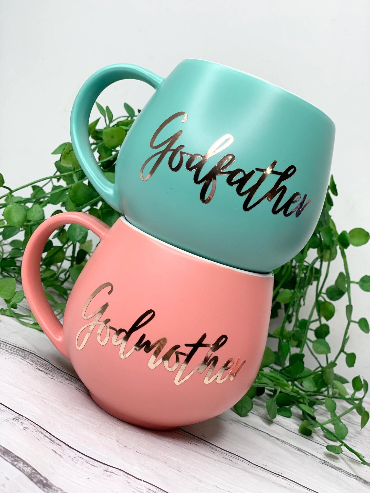 Godmother and Godfather Coral and Aqua Hug mug set 450ml