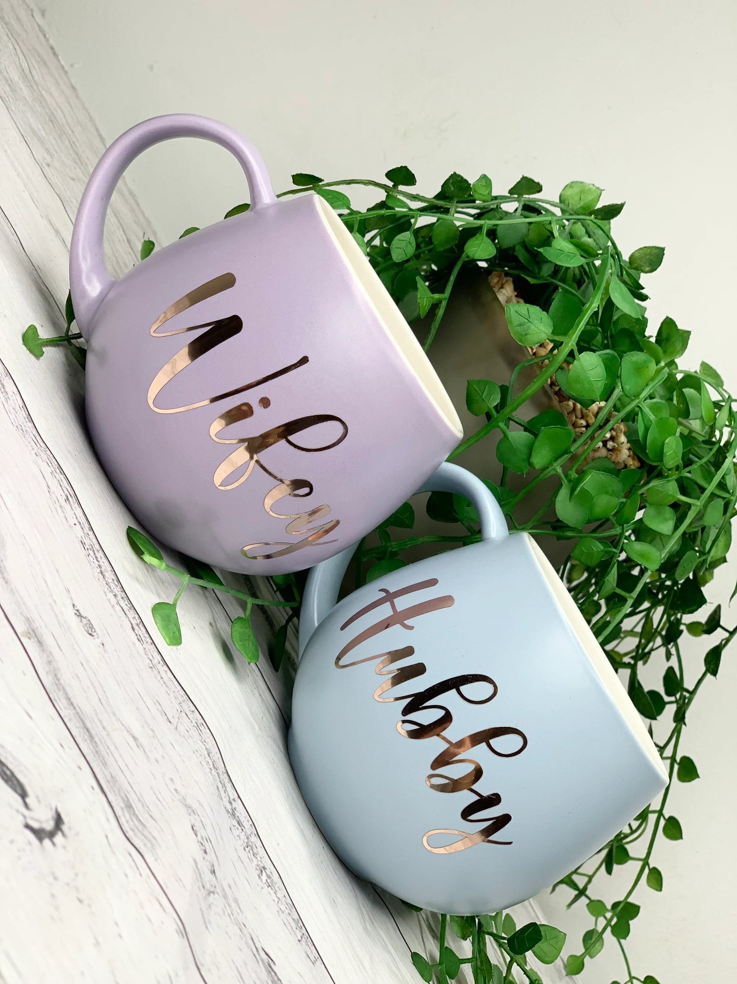 Hubby and wifey Pastel Purple and Blue  Hug mug set 450ml