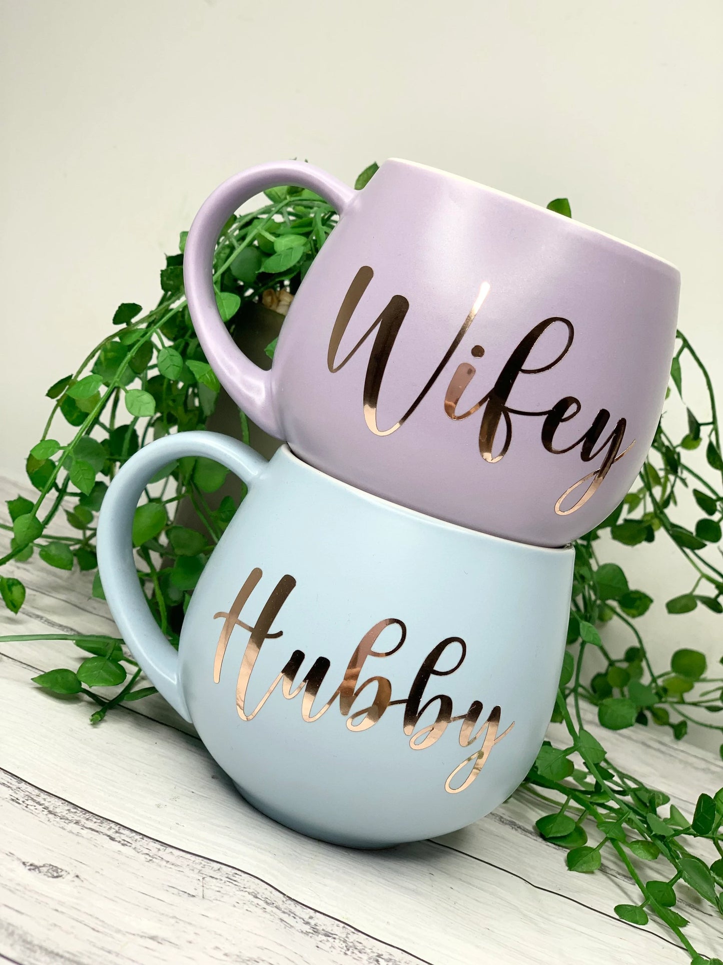 Hubby and wifey Pastel Purple and Blue  Hug mug set 450ml
