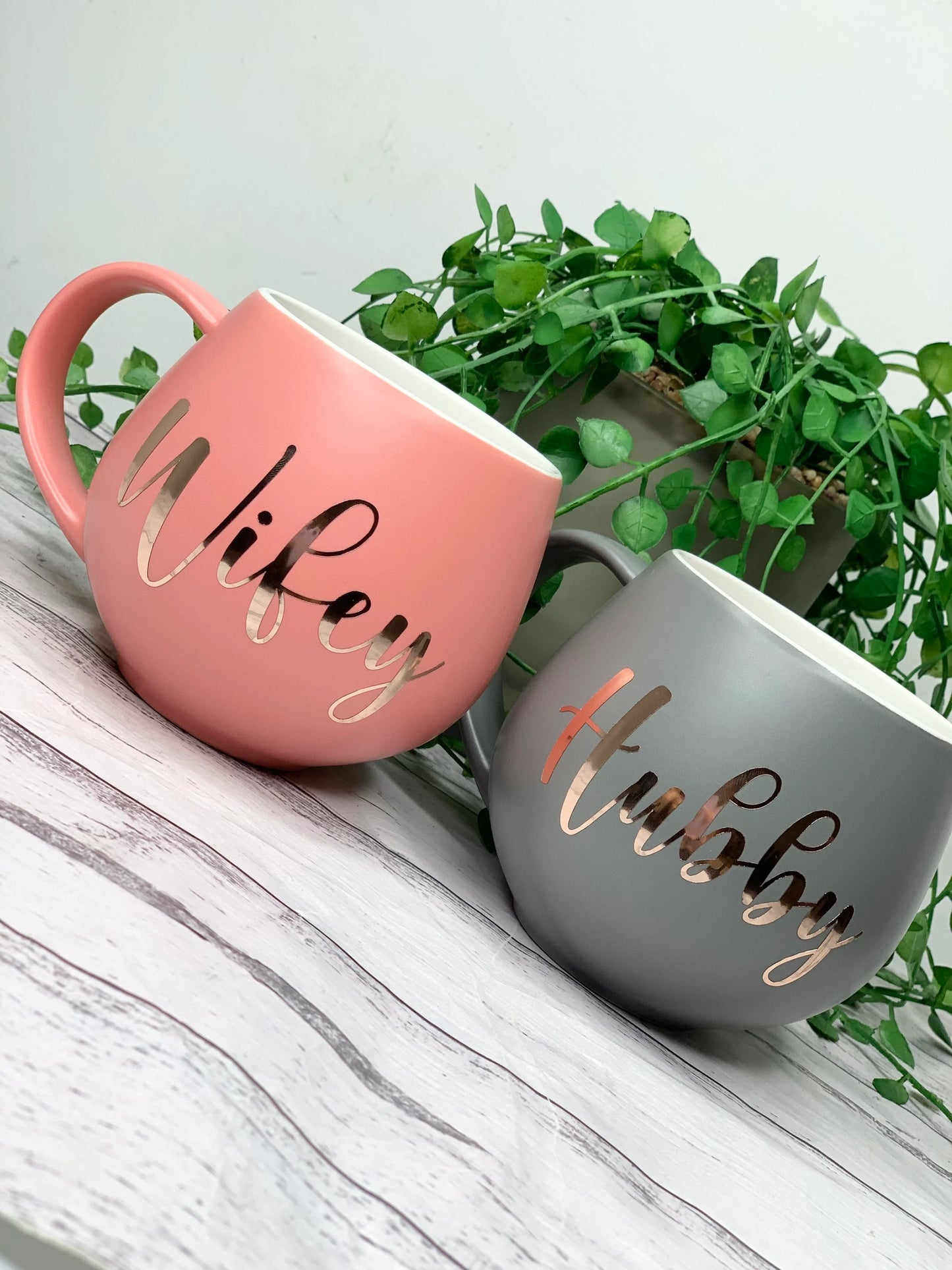 Hubby and wifey Coral and Charcoal Hug mug set 450ml
