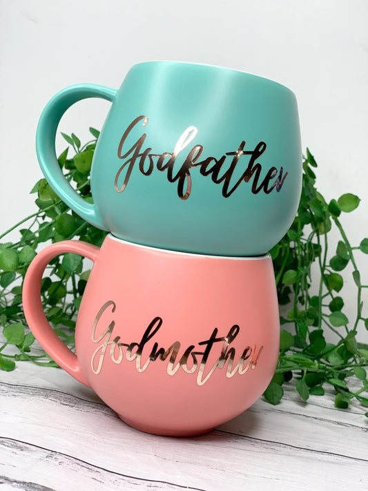 Godmother and Godfather Coral and Aqua Hug mug set 450ml