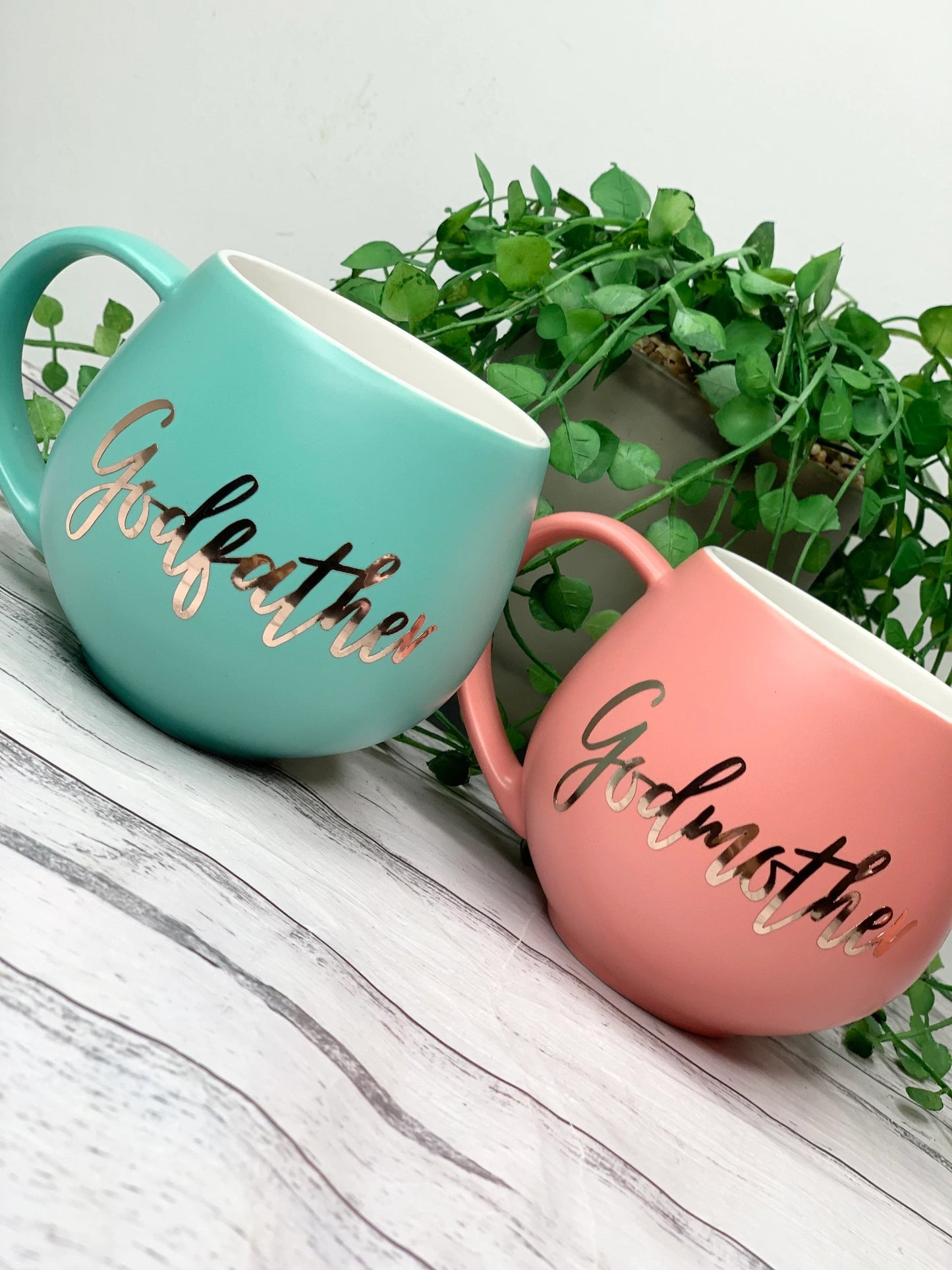 Godmother and Godfather Coral and Aqua Hug mug set 450ml