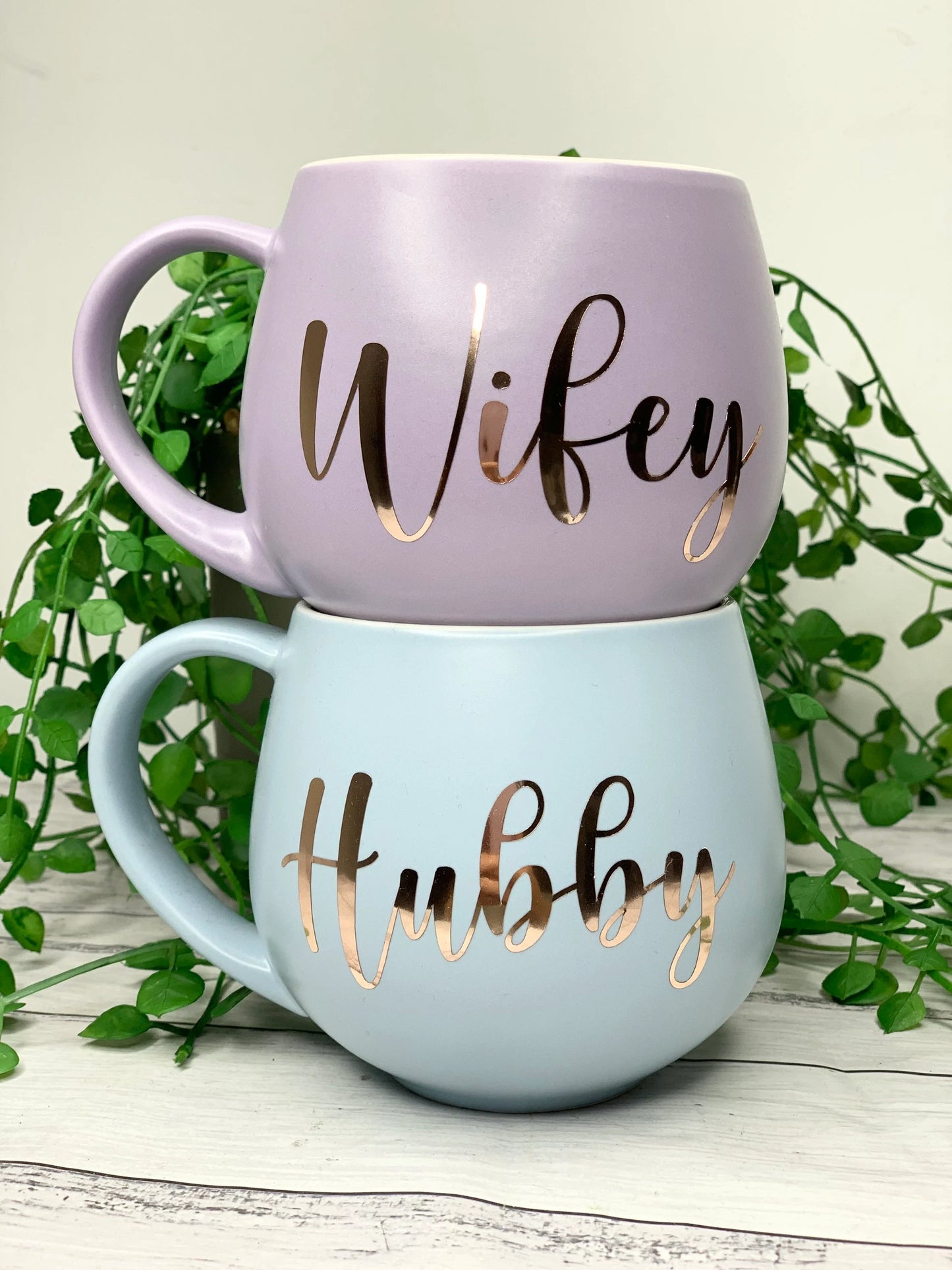 Hubby and wifey Pastel Purple and Blue  Hug mug set 450ml