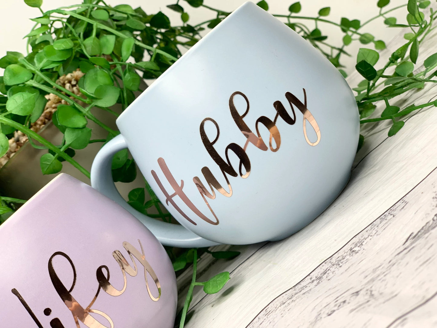 Hubby and wifey Pastel Purple and Blue  Hug mug set 450ml