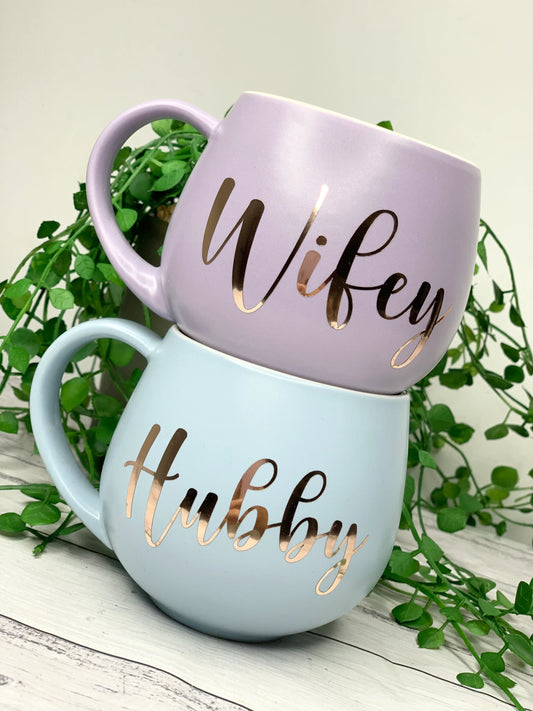 Hubby and wifey Pastel Purple and Blue  Hug mug set 450ml