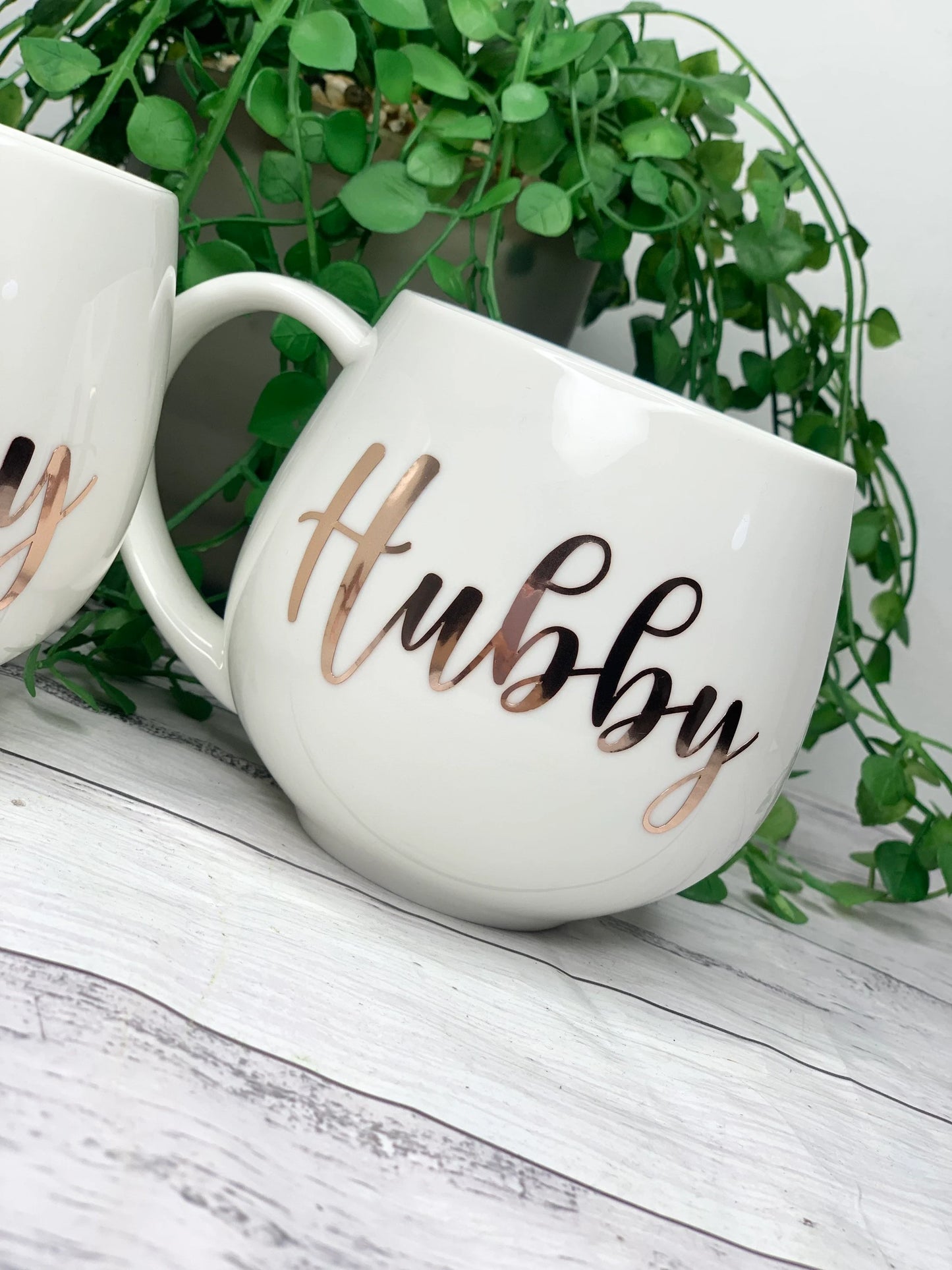 Hubby and wifey white with Rose gold Hug mug set 450ml