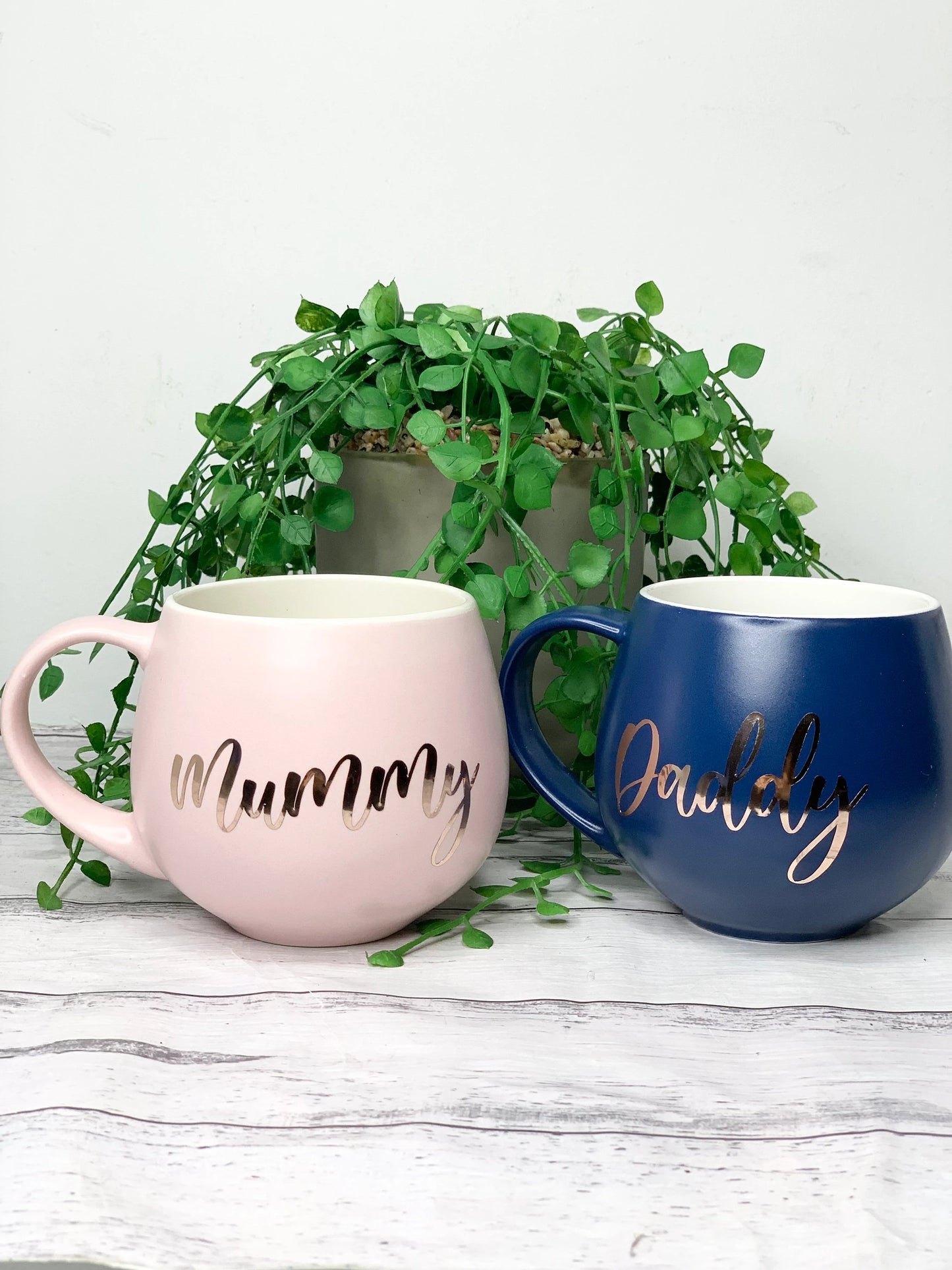 Mummy and Daddy  Pink and Navy Couple hug mug set  450ml