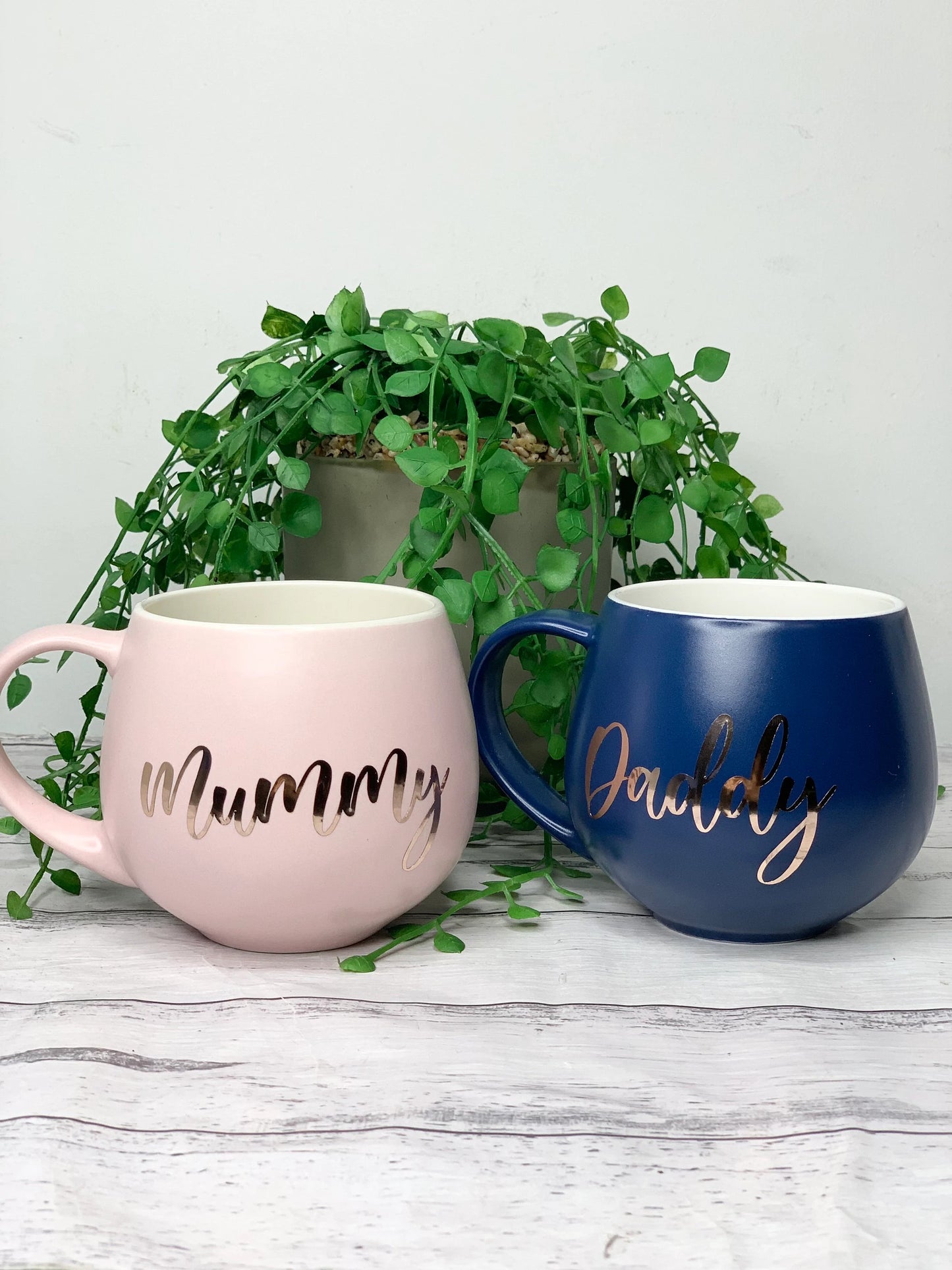 Mummy and Daddy  Pink and Navy Couple hug mug set  450ml