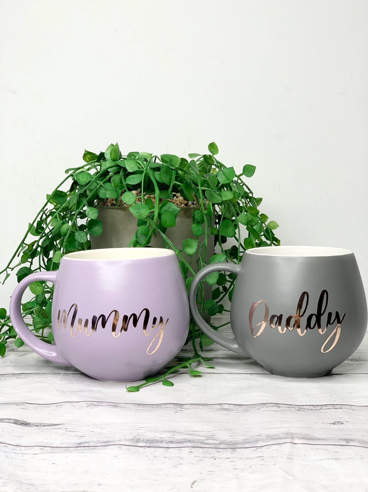 Mummy and Daddy Purple and Charcoal hug mug set  450ml couple set