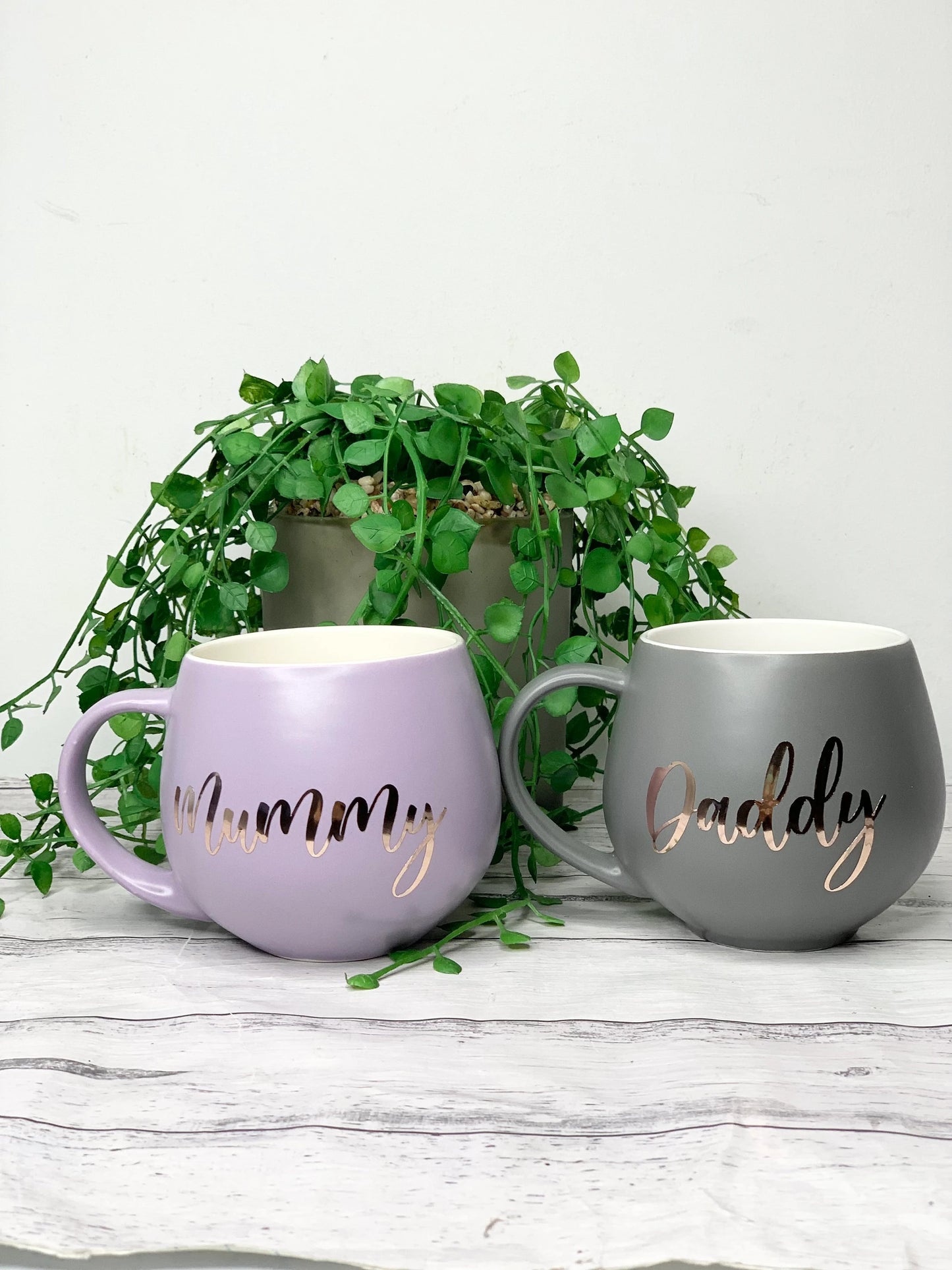 Mummy and Daddy Purple and Charcoal hug mug set  450ml couple set