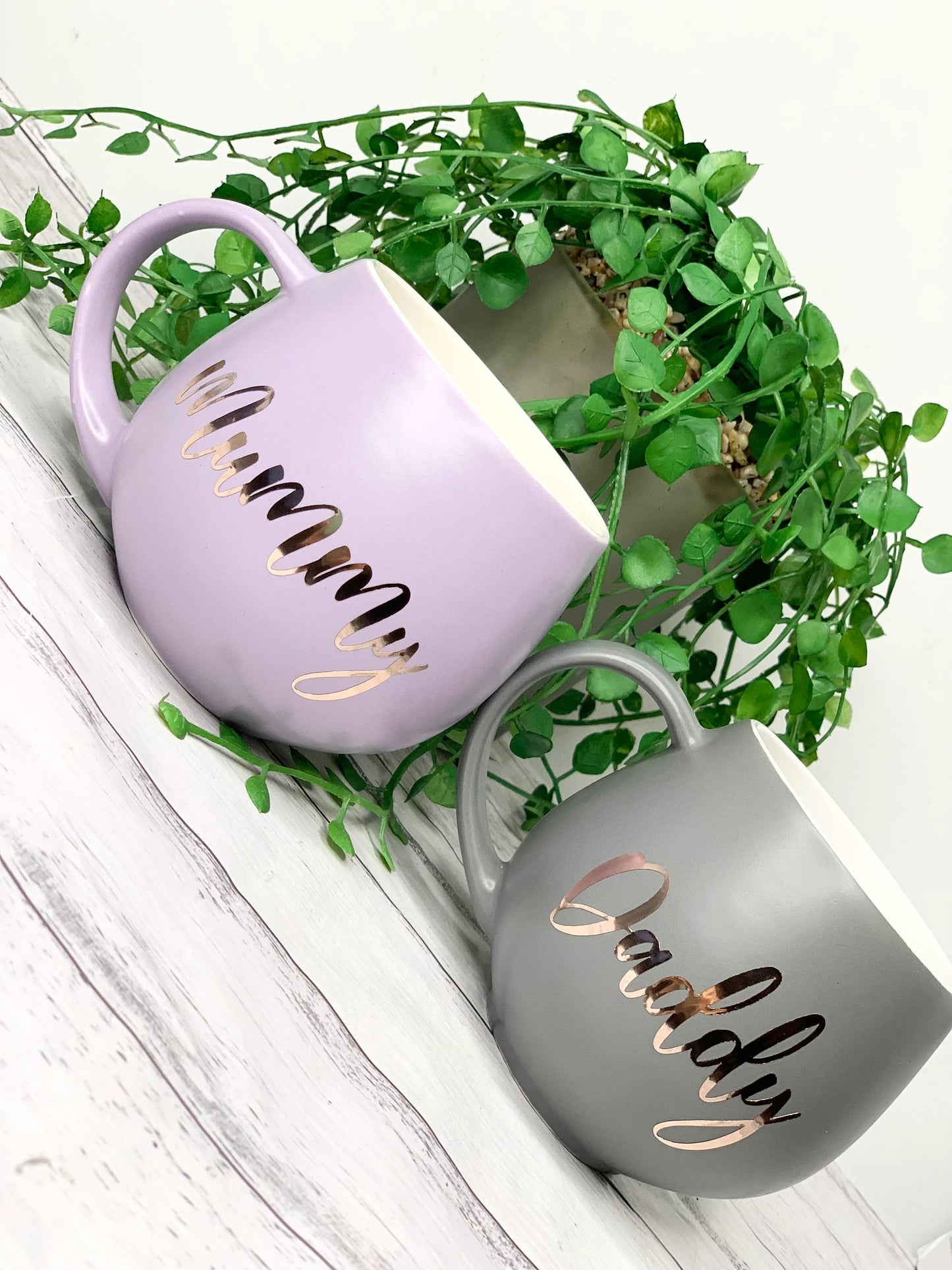 Mummy and Daddy Purple and Charcoal hug mug set  450ml couple set
