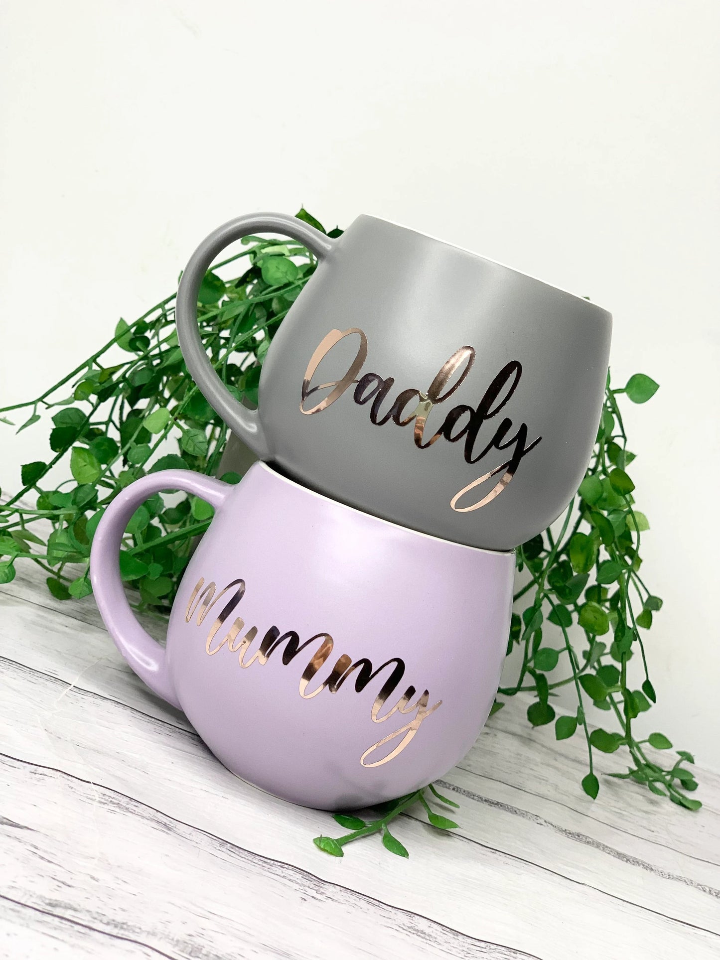 Mummy and Daddy Purple and Charcoal hug mug set  450ml couple set