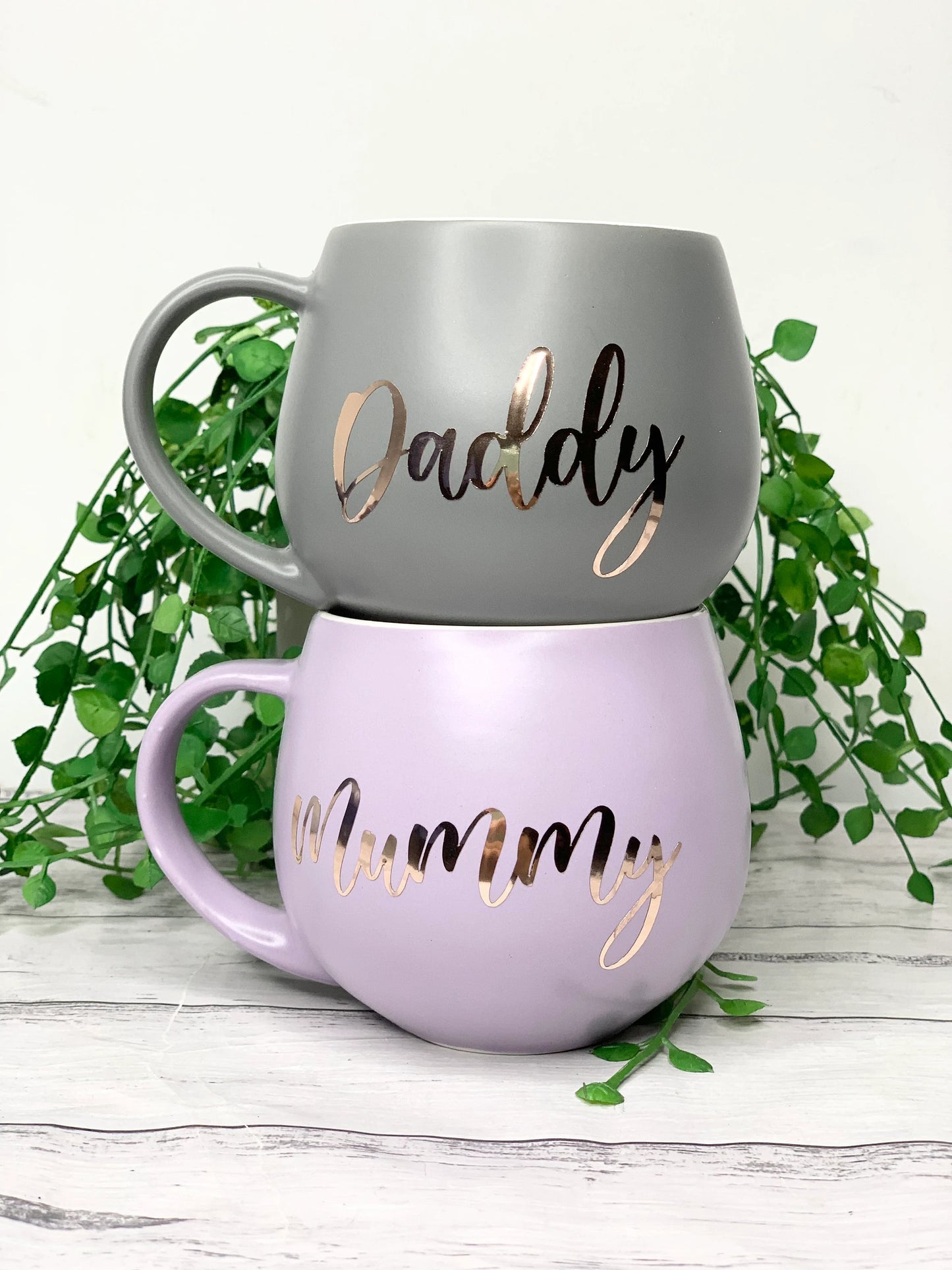 Mummy and Daddy Purple and Charcoal hug mug set  450ml couple set