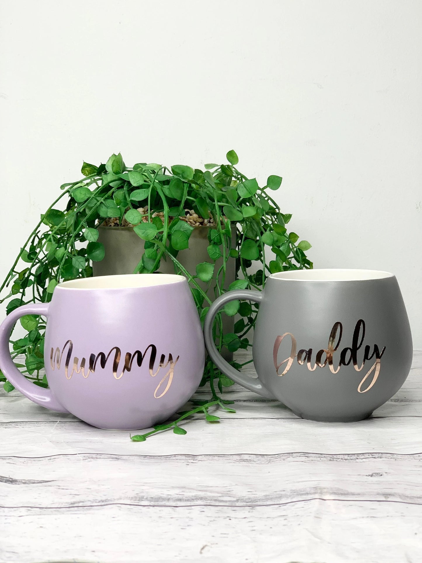 Mummy and Daddy Purple and Charcoal hug mug set  450ml couple set