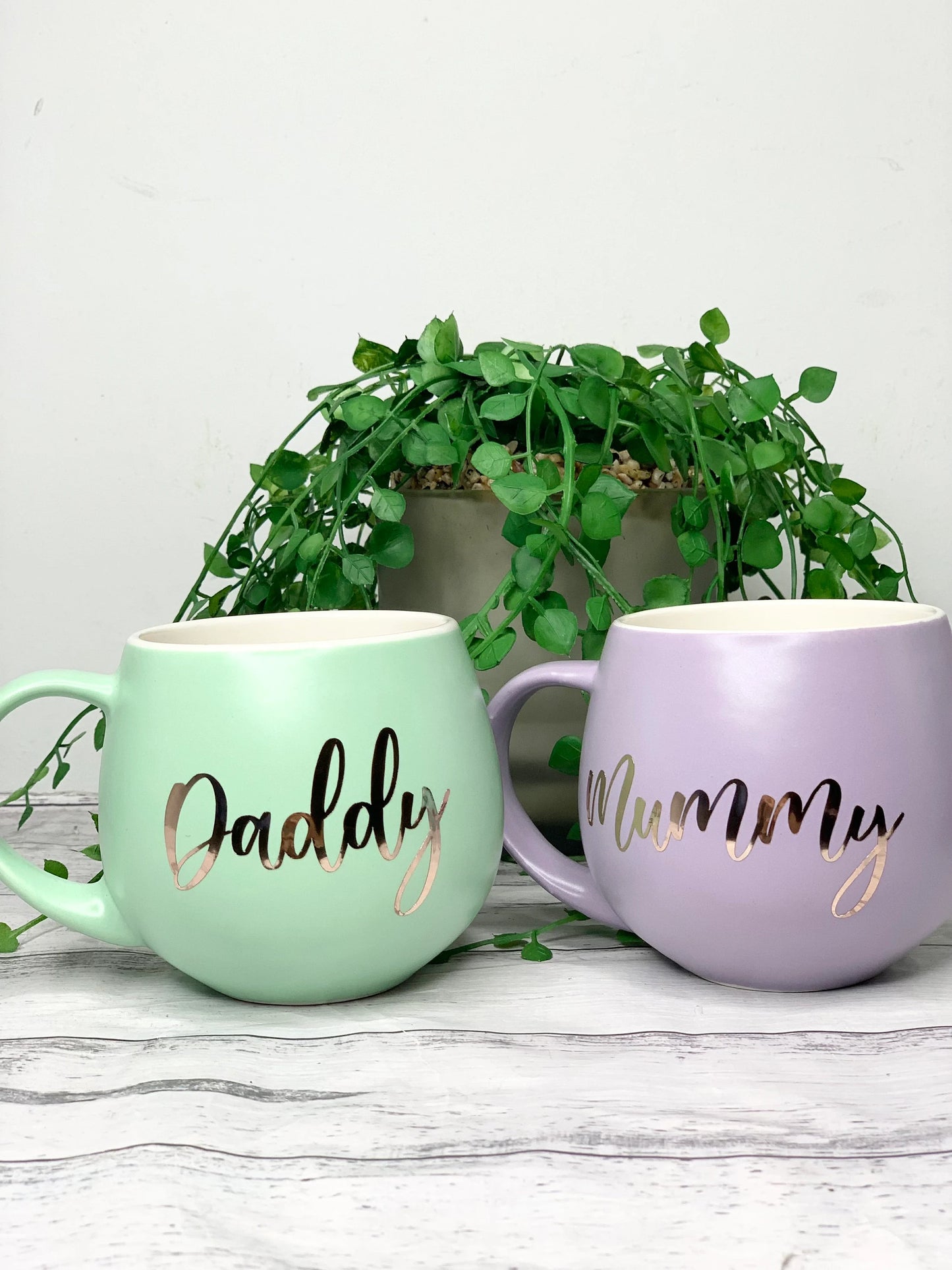 Mummy and Daddy Purple and Lime hug mug set  450ml couple set