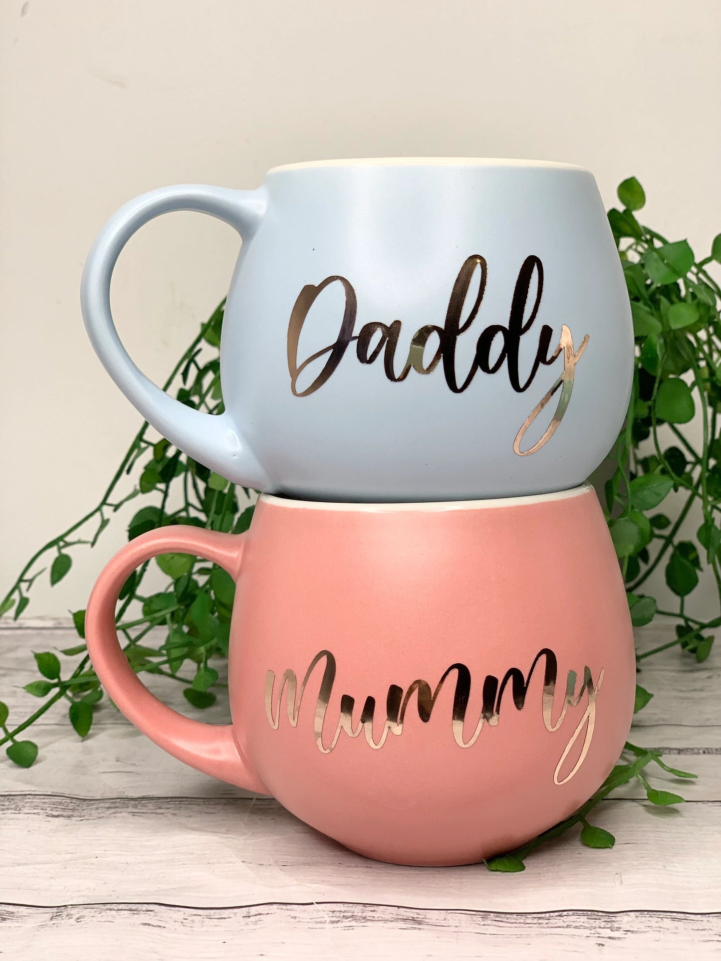 Mummy and Daddy  Coral and Blue hug mug set  450ml couple set