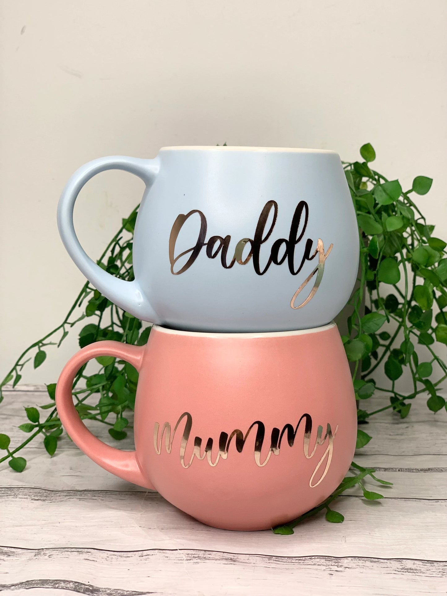 Mummy and Daddy  Coral and Blue hug mug set  450ml couple set
