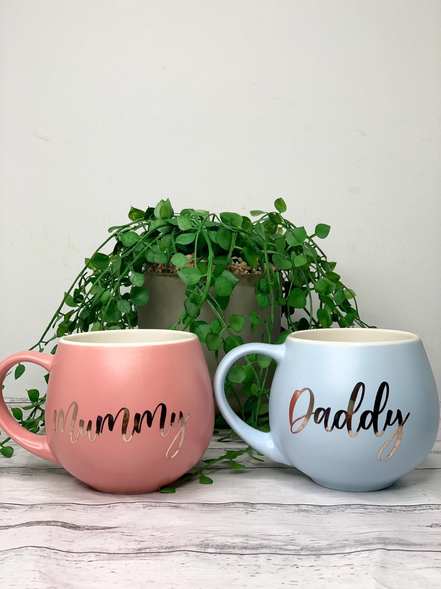 Mummy and Daddy  Coral and Blue hug mug set  450ml couple set