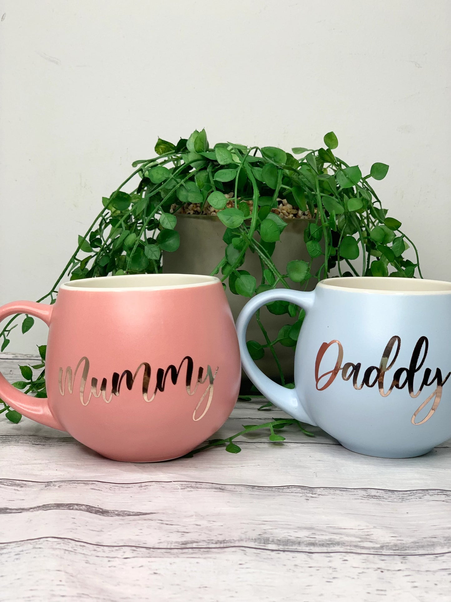 Mummy and Daddy  Coral and Blue hug mug set  450ml couple set