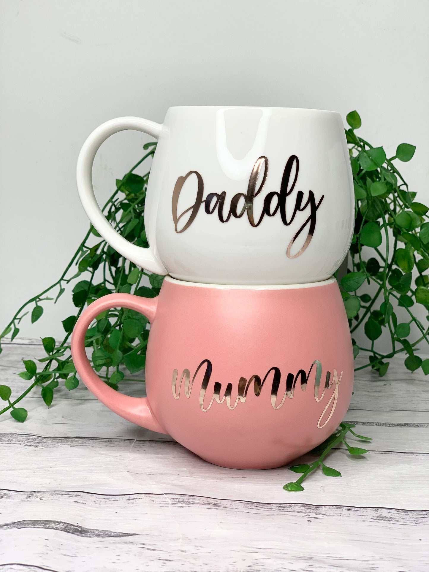 Mummy and Daddy Coral and white  hug mug set  450ml couple set
