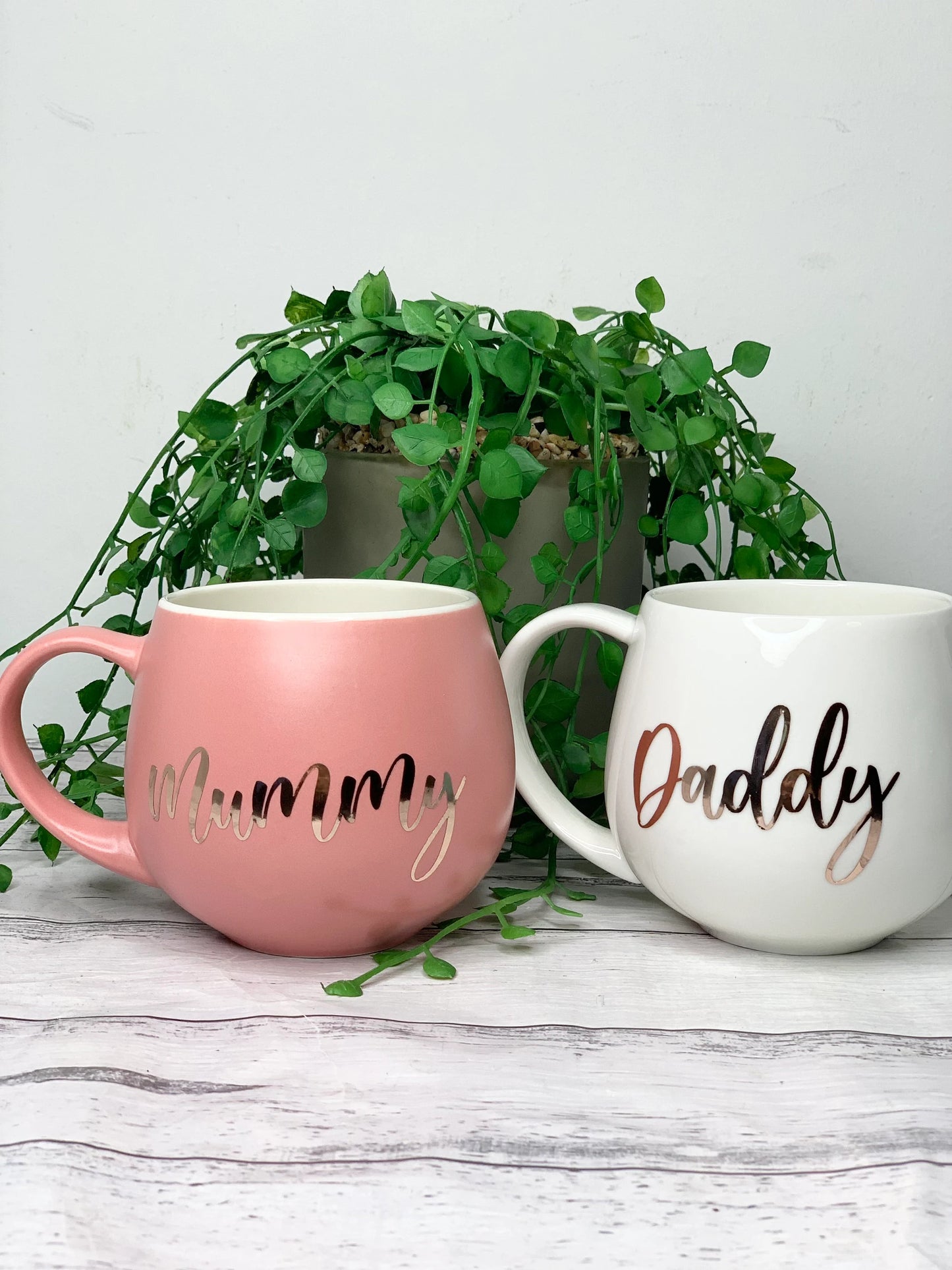 Mummy and Daddy Coral and white  hug mug set  450ml couple set
