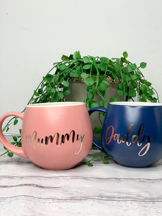 Mummy and Daddy Coral and Navy Hug mug set 450ml