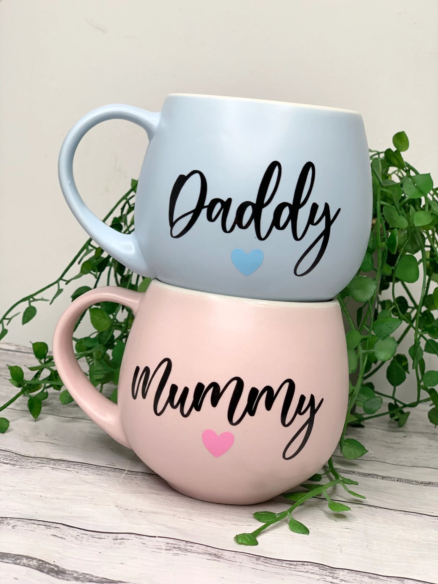 Mummy and Daddy Pink and Blue hug mug set  450ml Black writing couple set