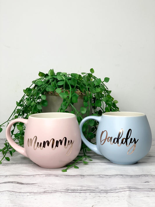 Mummy and Daddy Pink and Blue Couple hug mug set  450ml