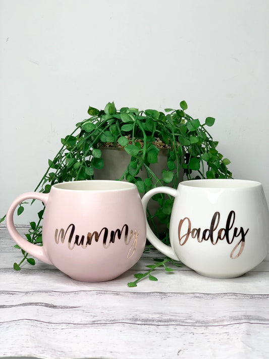 Mummy and Daddy Pink and white Couple Hug mug set 450ml