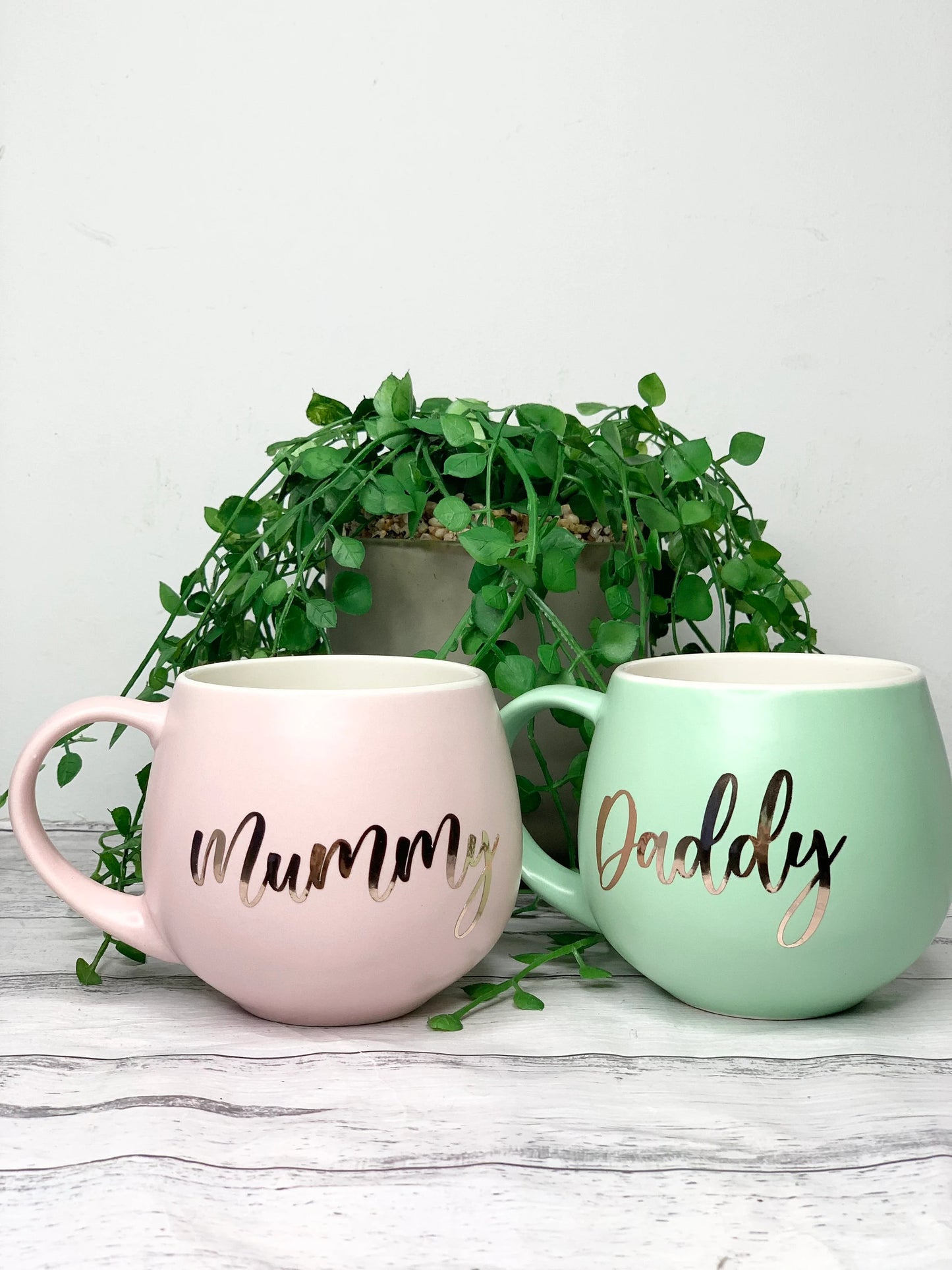 Mummy and Daddy Pink and Lime couple hug mug set  450ml
