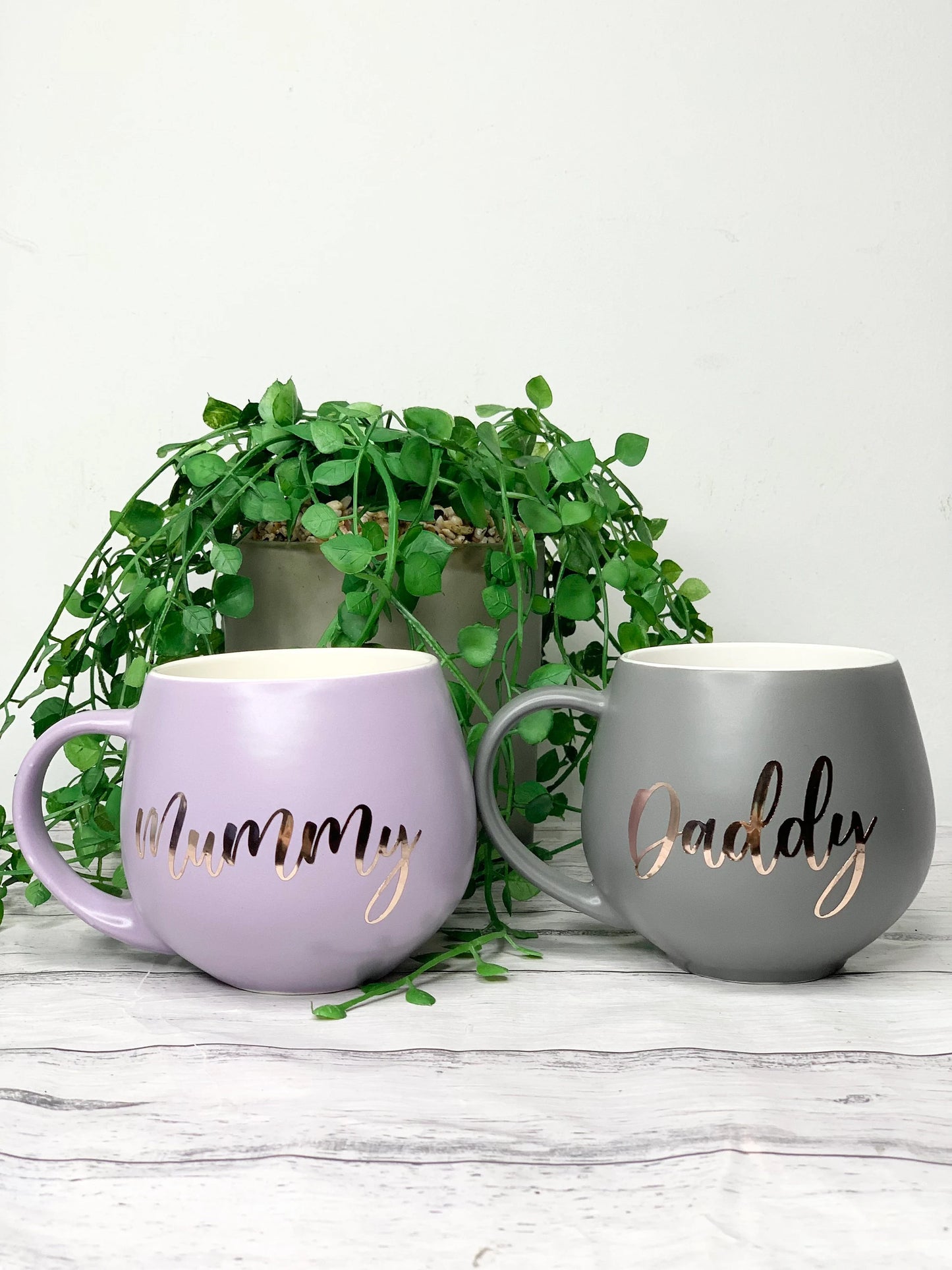 Mummy and Daddy Purple and Charcoal hug mug set  450ml couple set