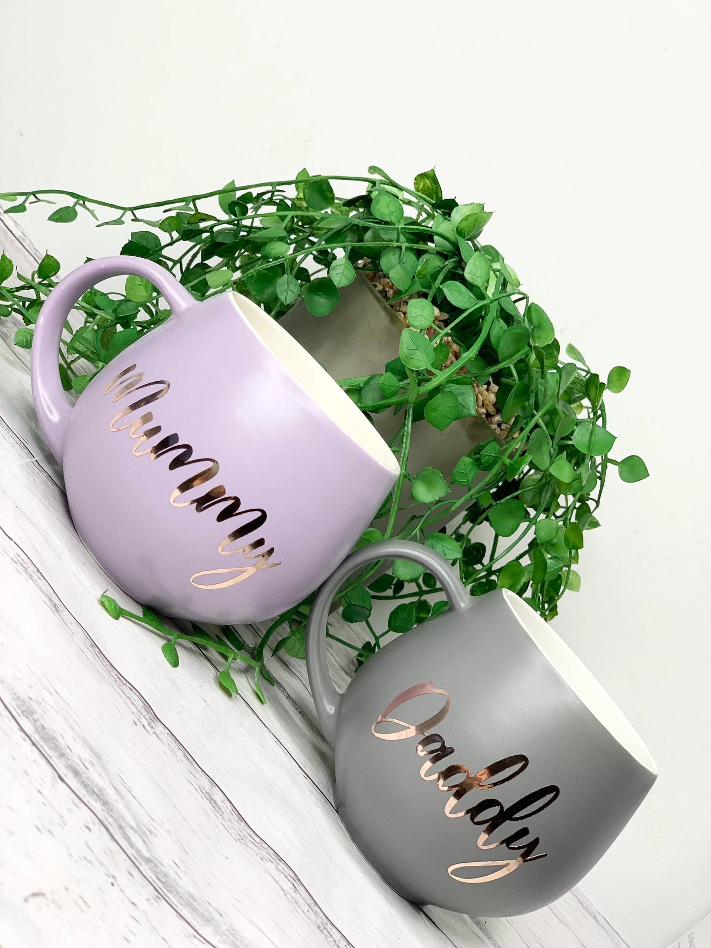 Mummy and Daddy Purple and Charcoal hug mug set  450ml couple set