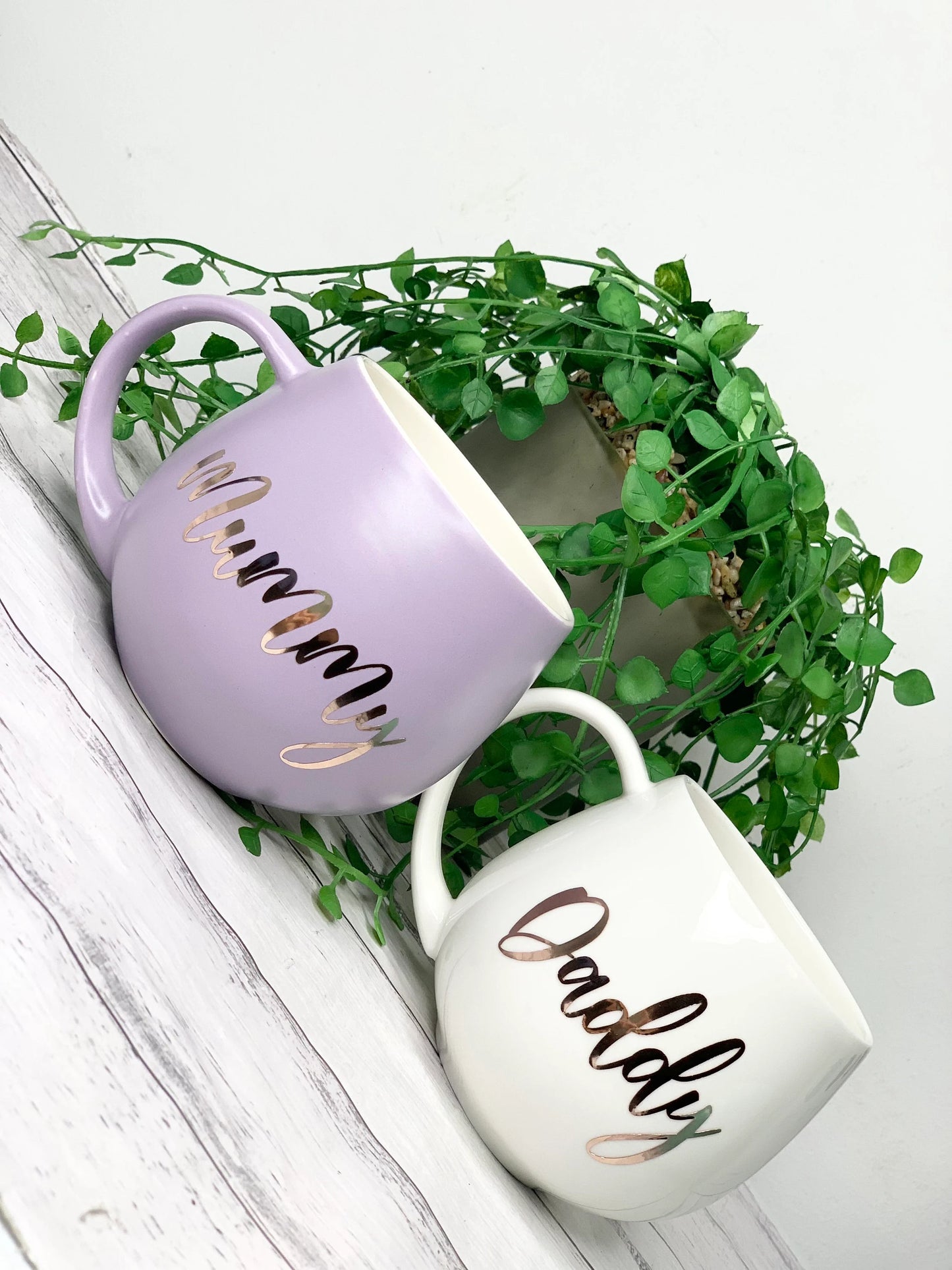 Mummy and Daddy Purple and White hug mug set  450ml couple set