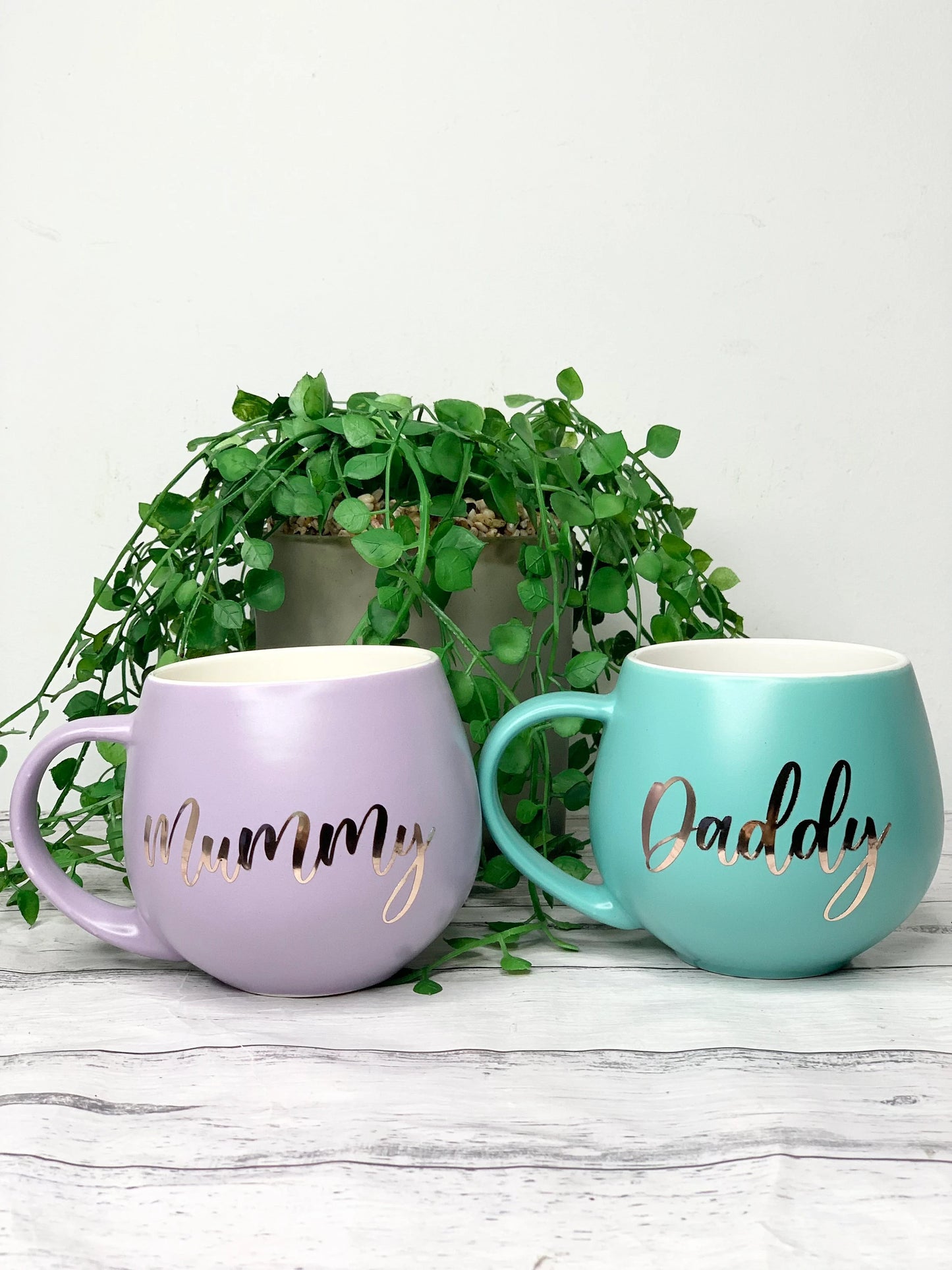 Mummy and Daddy  Purple and Aqua hug mug set  450ml couple set