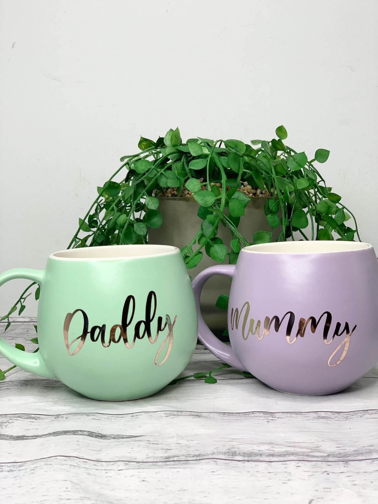Mummy and Daddy Purple and Lime hug mug set  450ml couple set