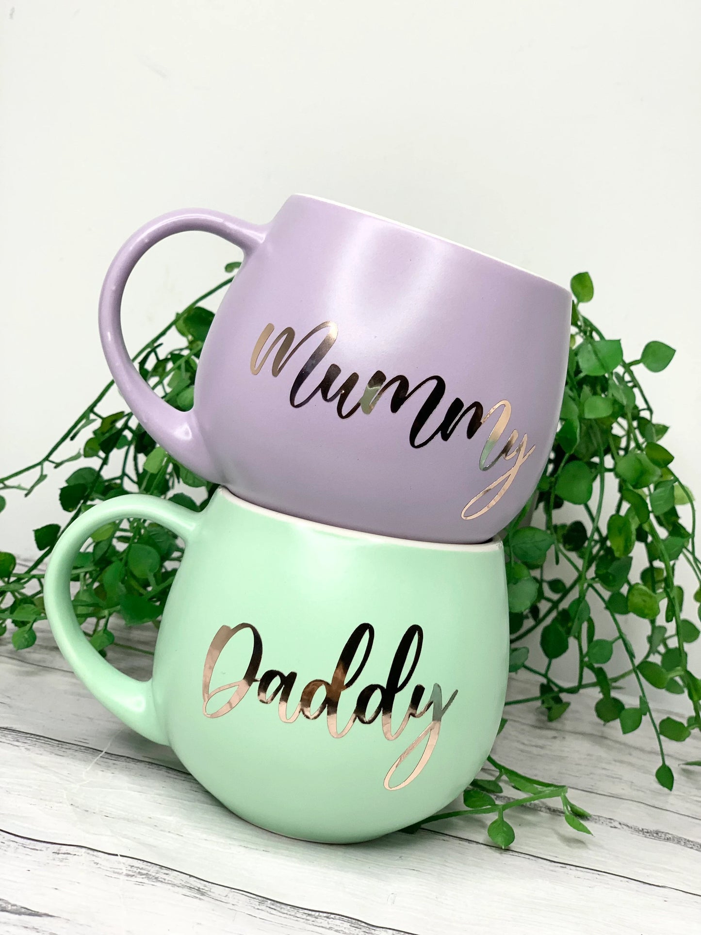 Mummy and Daddy Purple and Lime hug mug set  450ml couple set