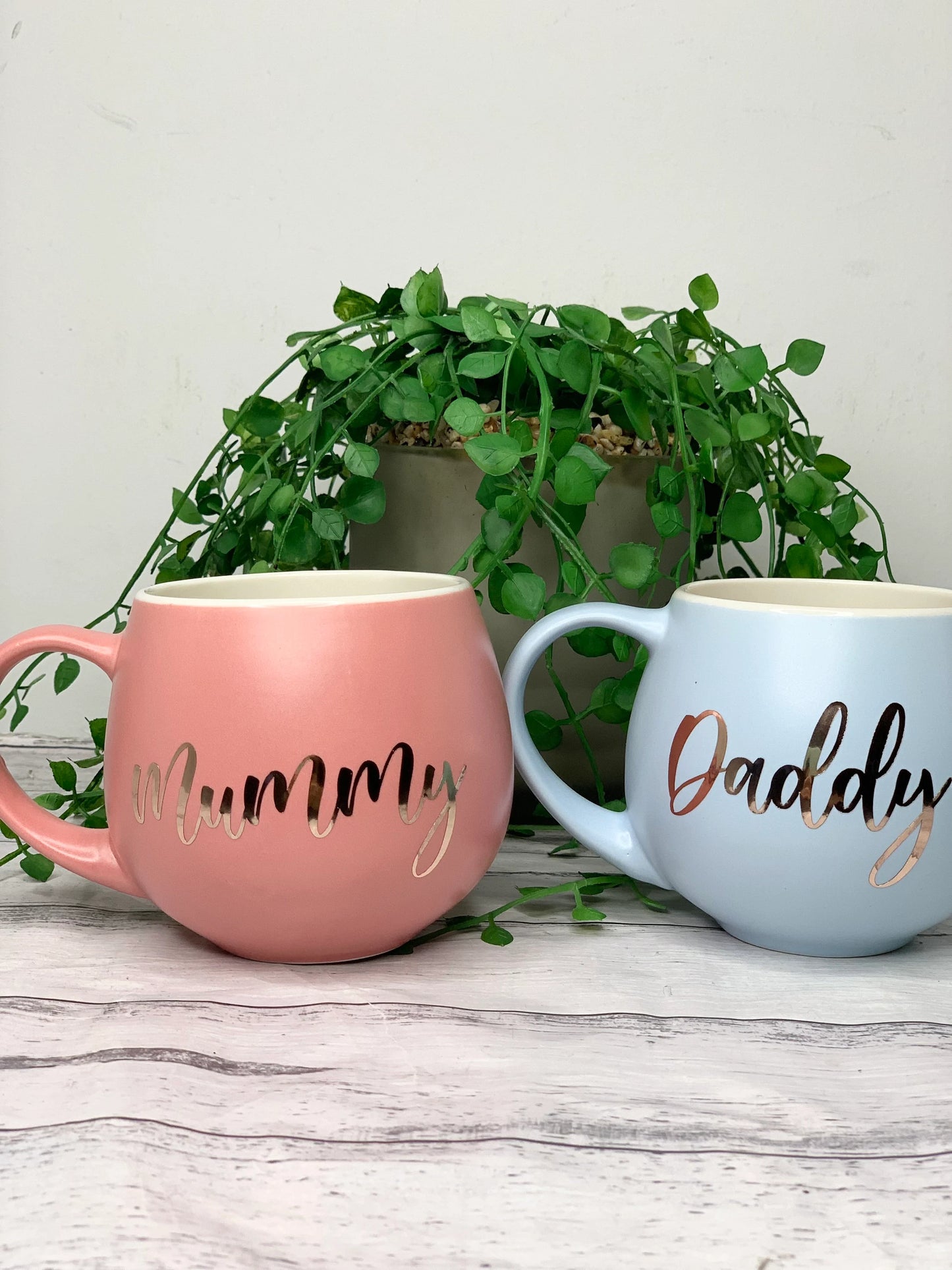 Mummy and Daddy  Coral and Blue hug mug set  450ml couple set