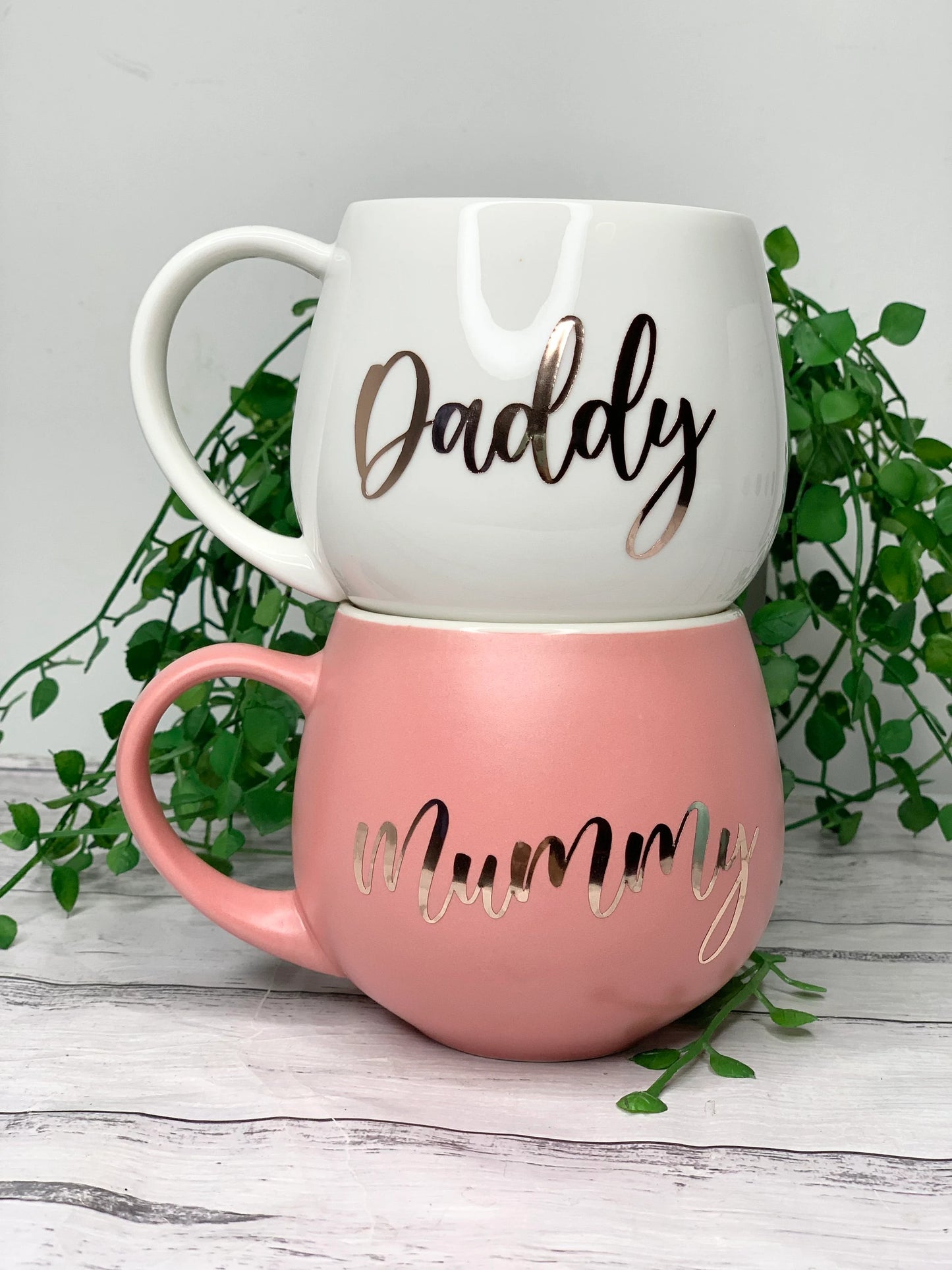 Mummy and Daddy Coral and white  hug mug set  450ml couple set