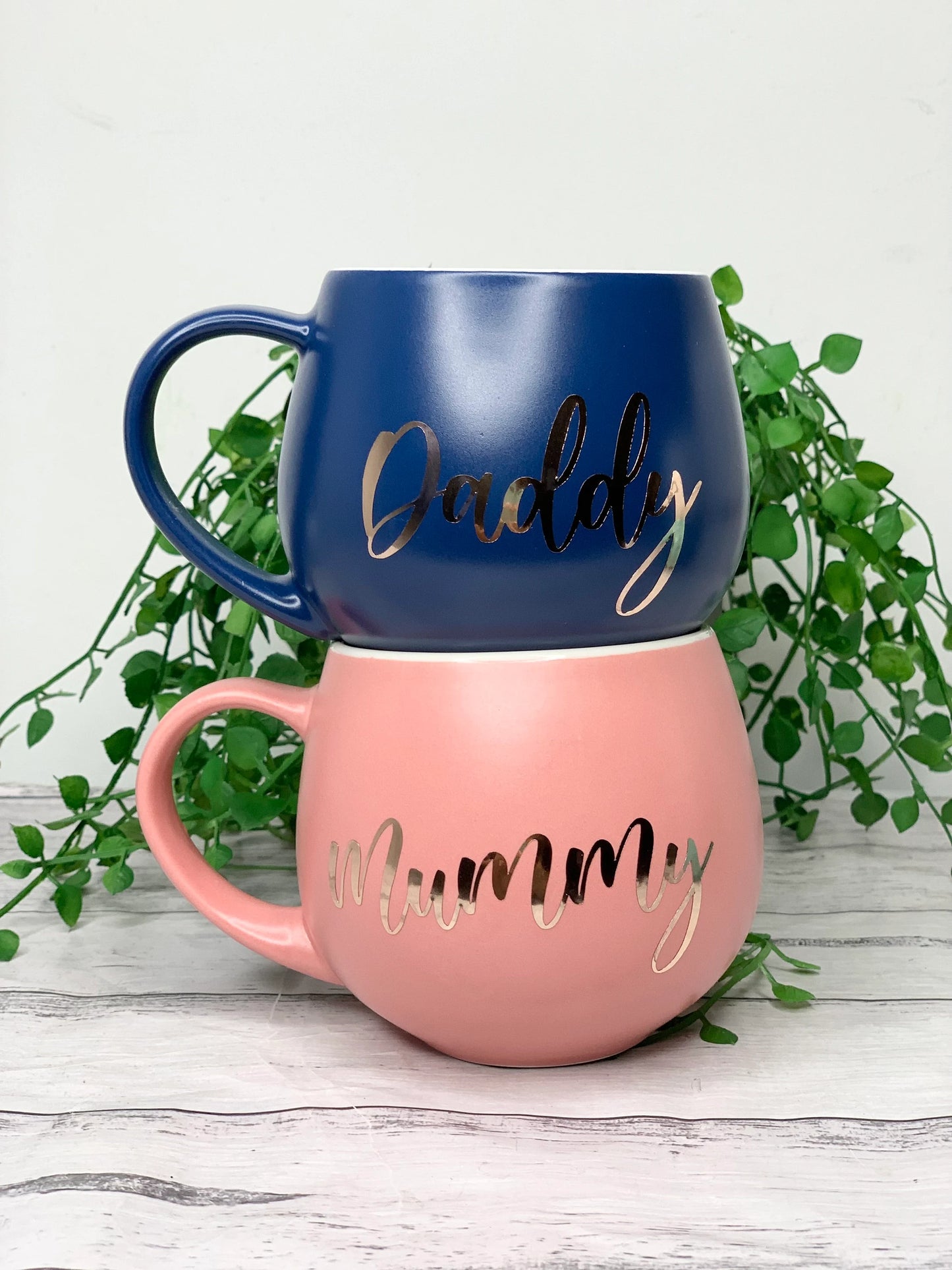 Mummy and Daddy Coral and Navy Hug mug set 450ml