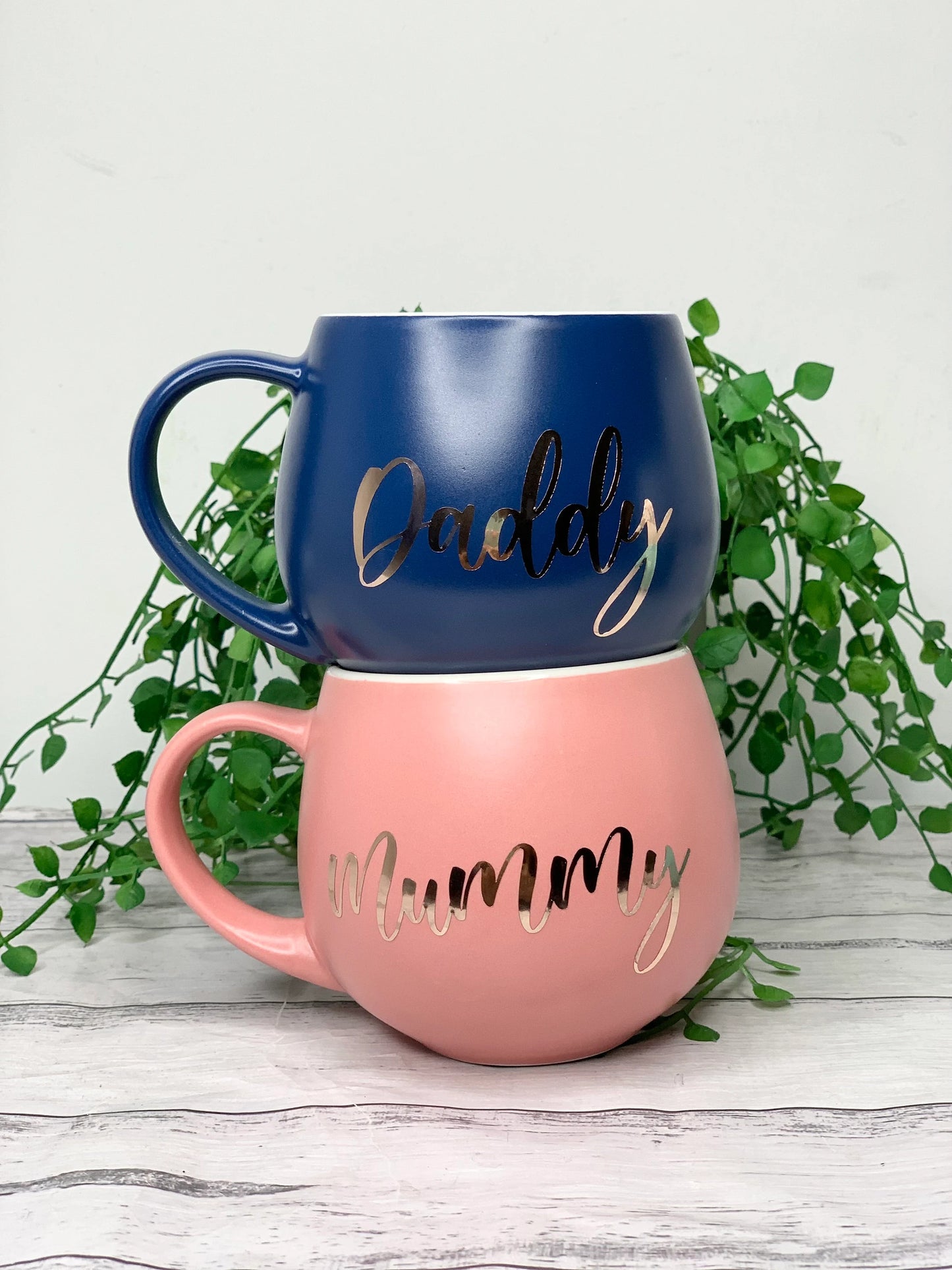 Mummy and Daddy Coral and Navy Hug mug set 450ml