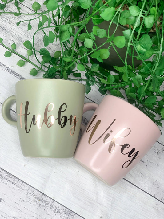 Hubby and wifey mug couple set green and Pink coffee cup rose gold set