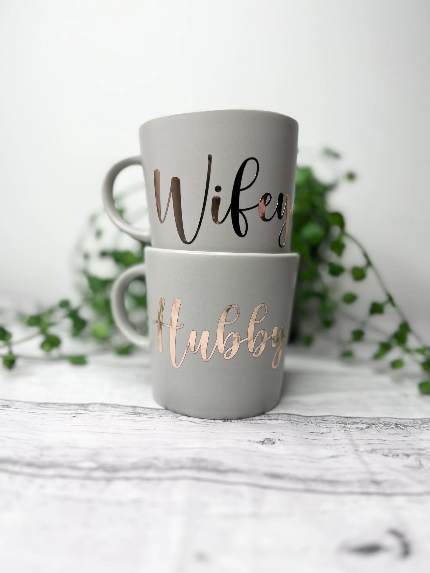 Hubby and wifey mug Grey Rose gold metallic set