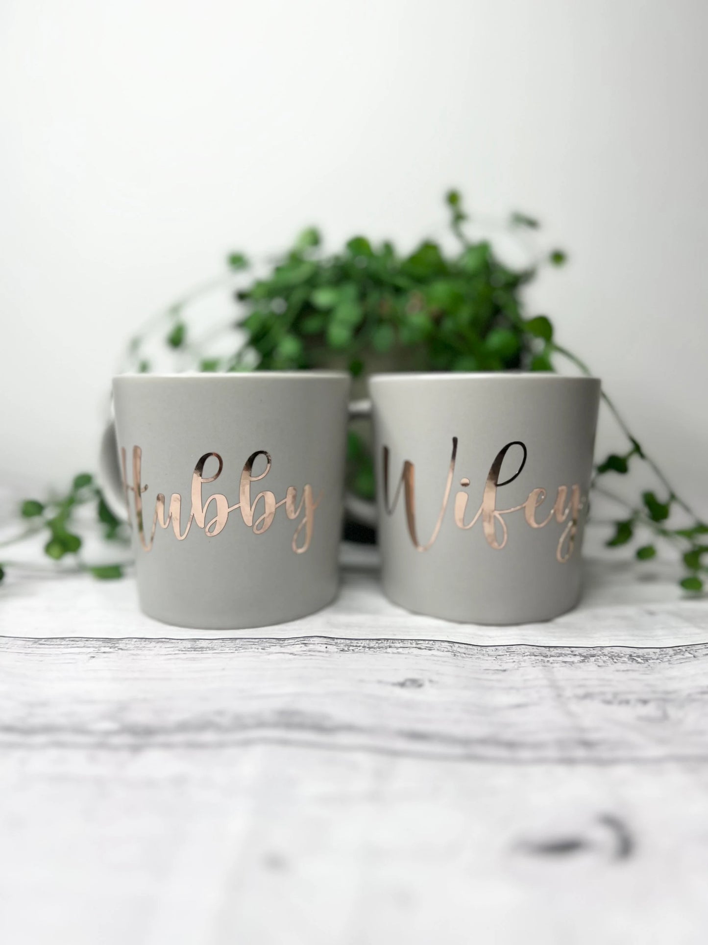 Hubby and wifey mug Grey Rose gold metallic set