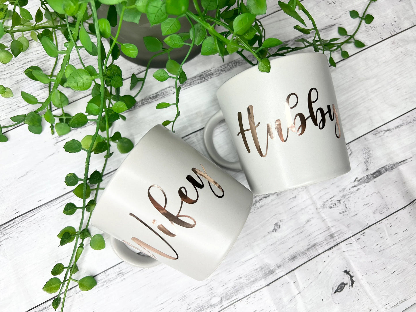 Hubby and wifey mug Grey Rose gold metallic set