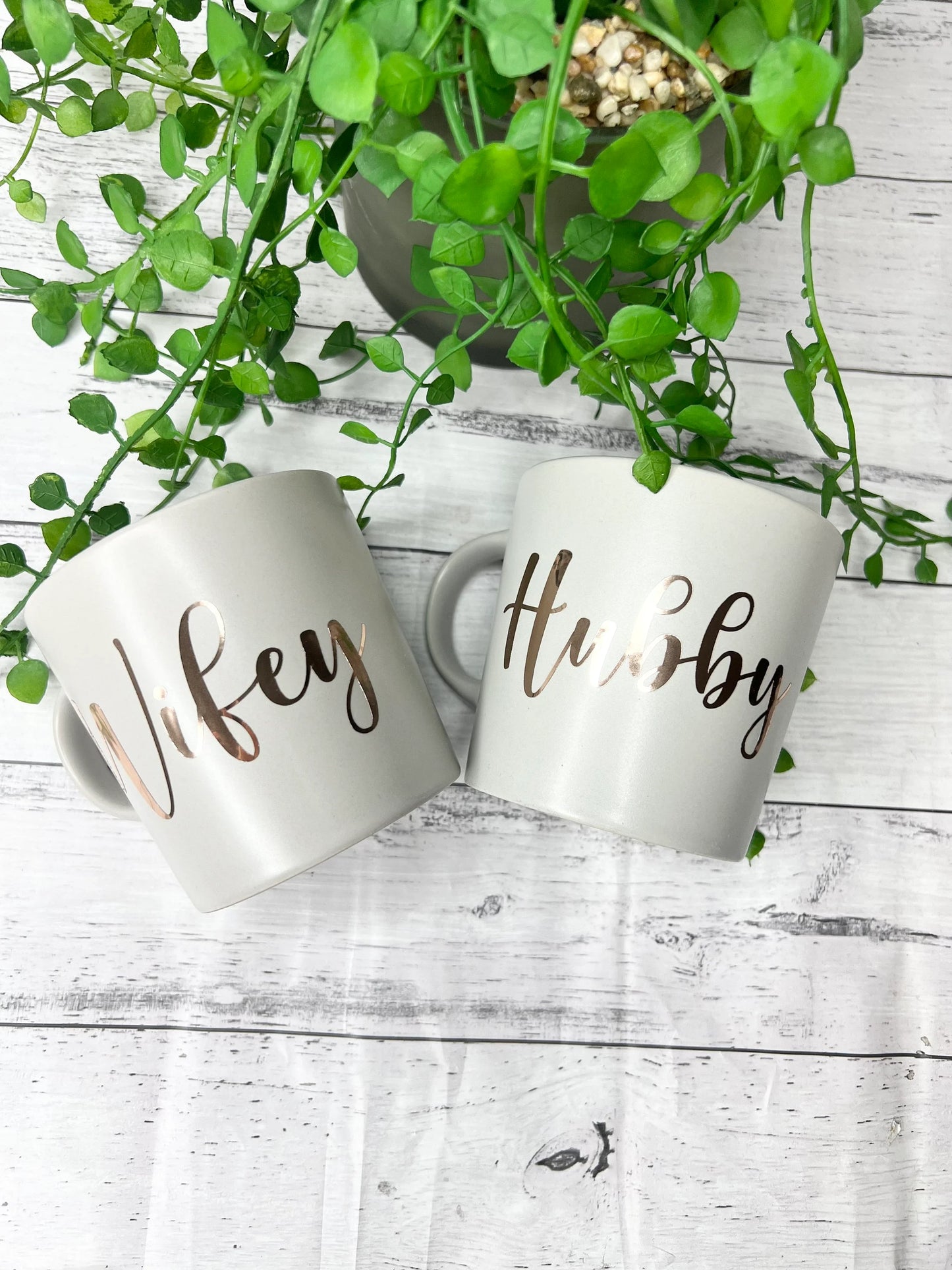 Hubby and wifey mug Grey Rose gold metallic set