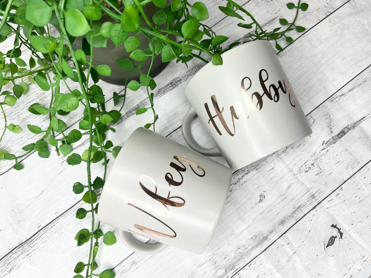 Hubby and wifey mug Grey Rose gold metallic set