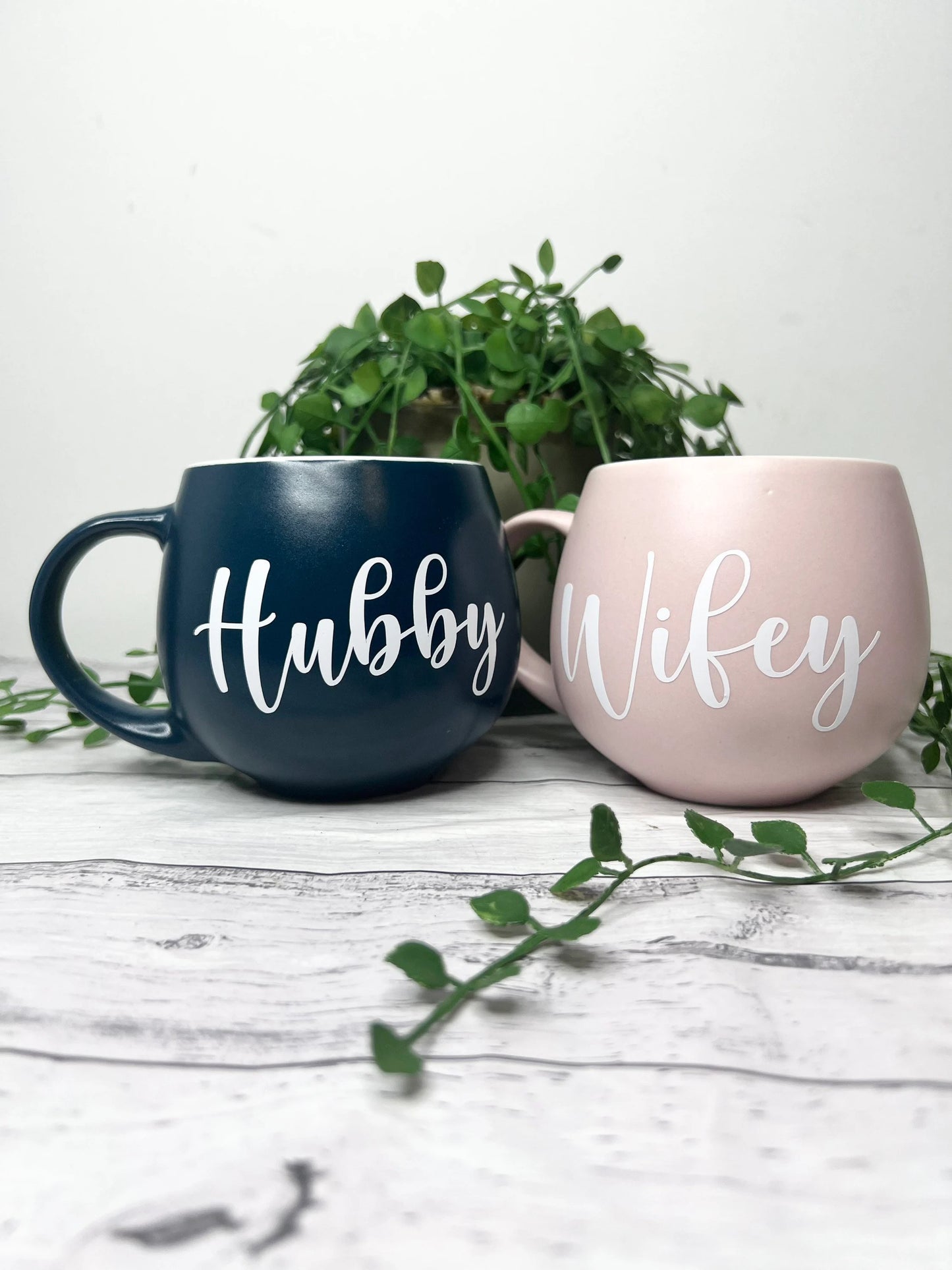 Hubby and Wifey Pink  and Teal  Hug mugs white set 450ml