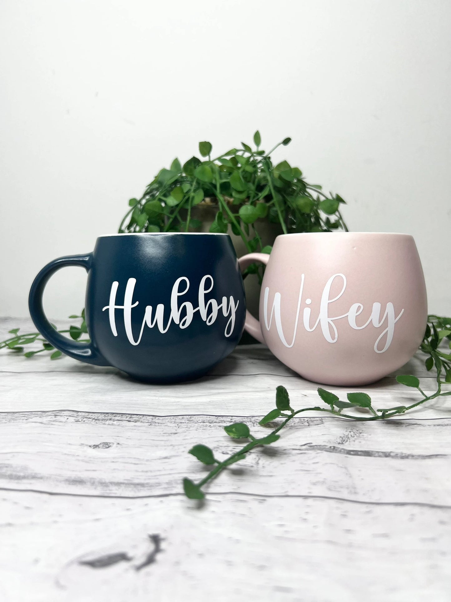 Hubby and Wifey Pink  and Teal  Hug mugs white set 450ml