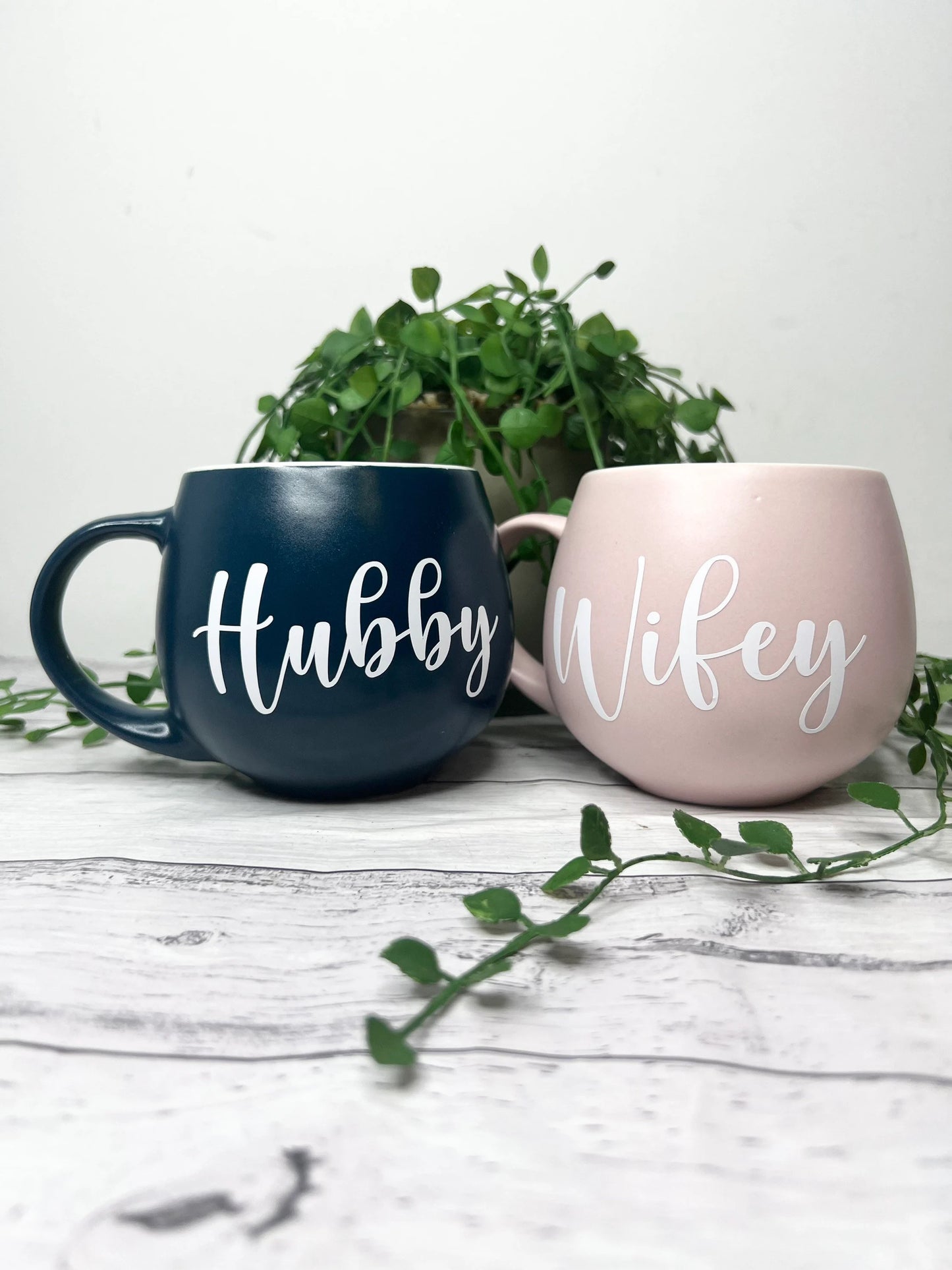 Hubby and Wifey Pink  and Teal  Hug mugs white set 450ml